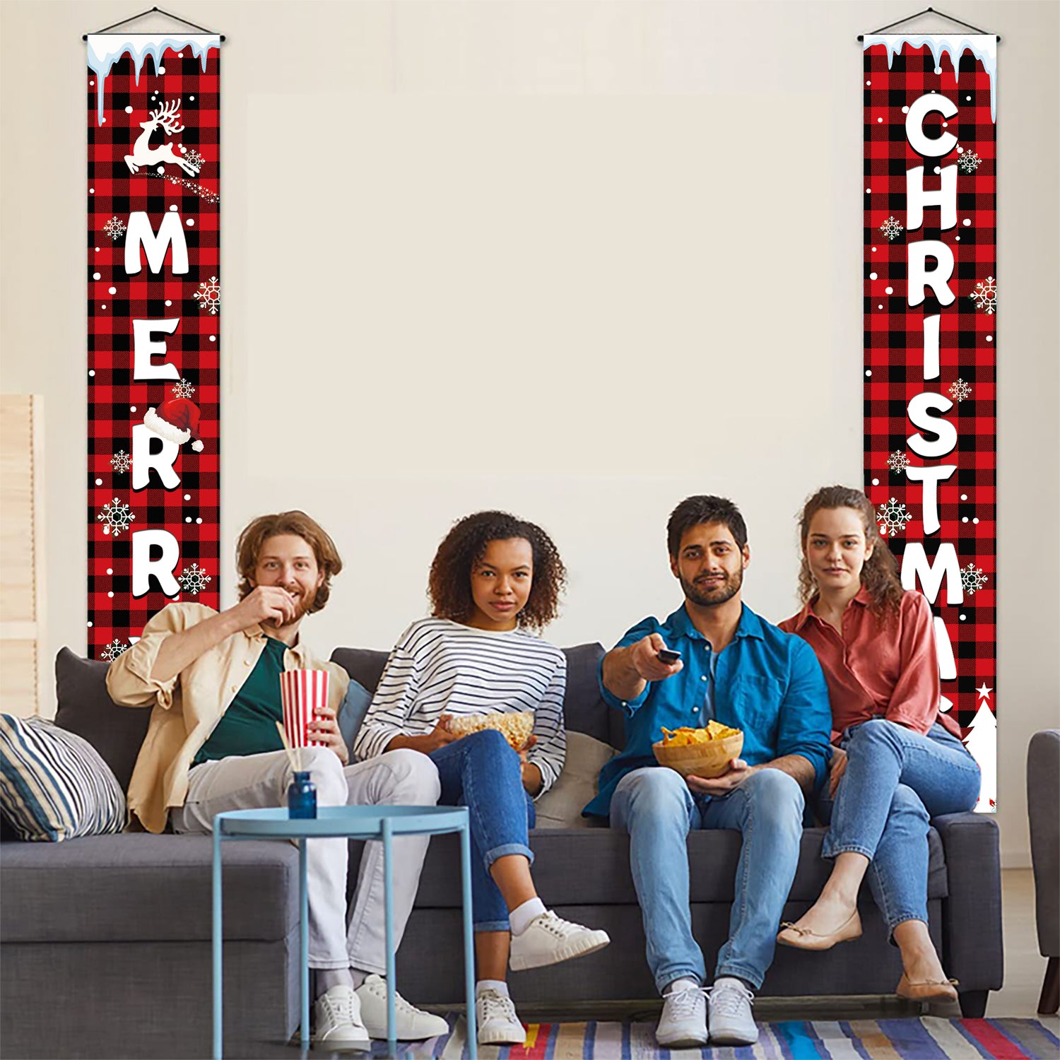 Buffalo Plaid Merry Christmas Porch Sign Banners