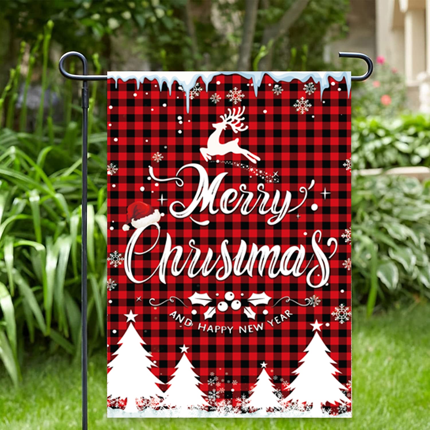 Buffalo Plaid Merry Christmas Garden Flag