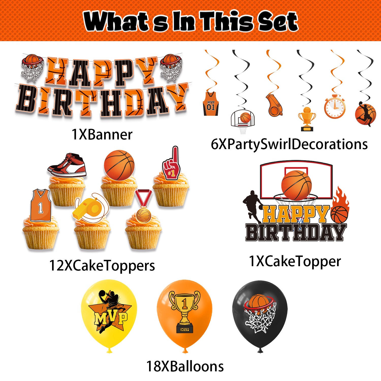 Basketball Theme Birthday Decoration Set