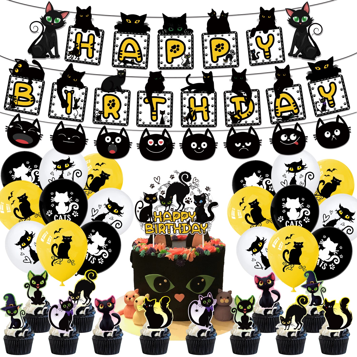 Black Meow Birthday Decoration Set