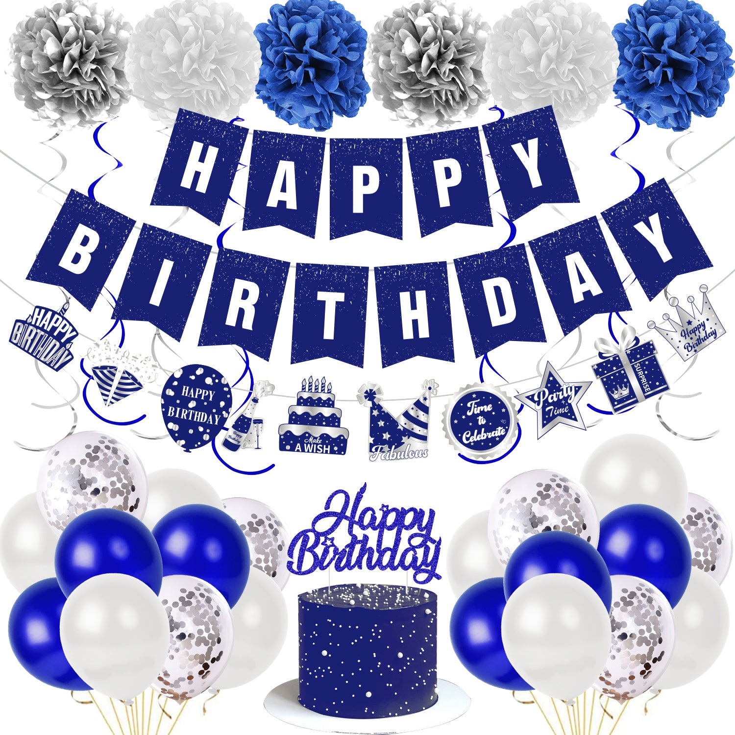 Blue & White Birthday Party Decoration Set