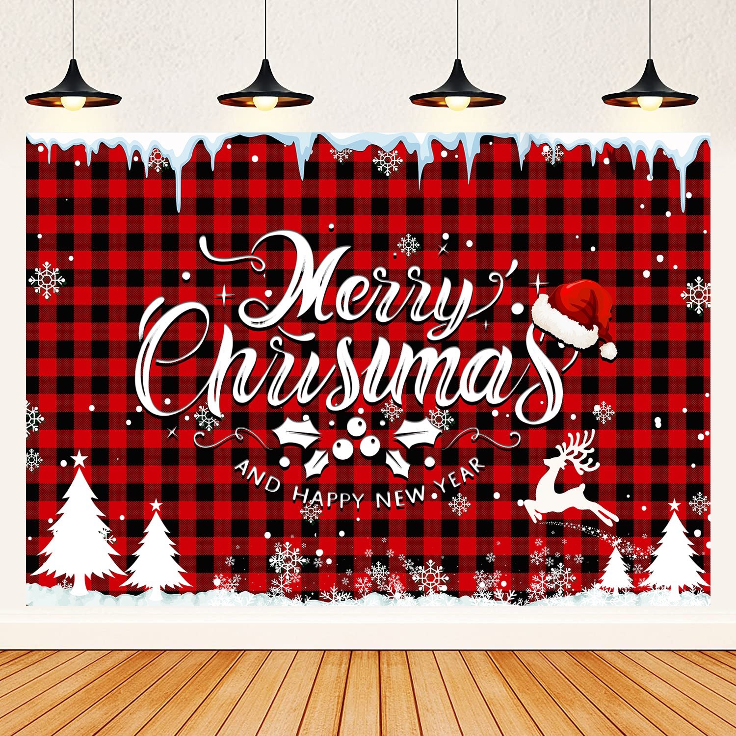 Buffalo Plaid Merry Christmas Party Backdrop Banner