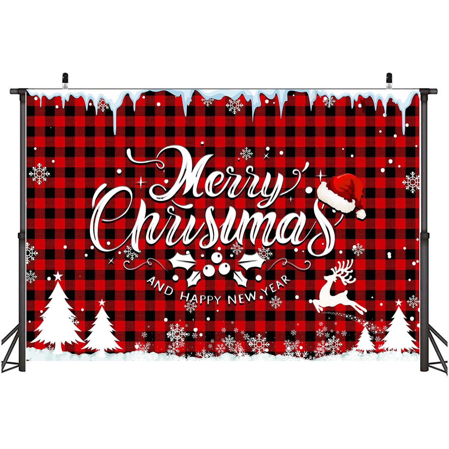 Buffalo Plaid Merry Christmas Party Backdrop Banner