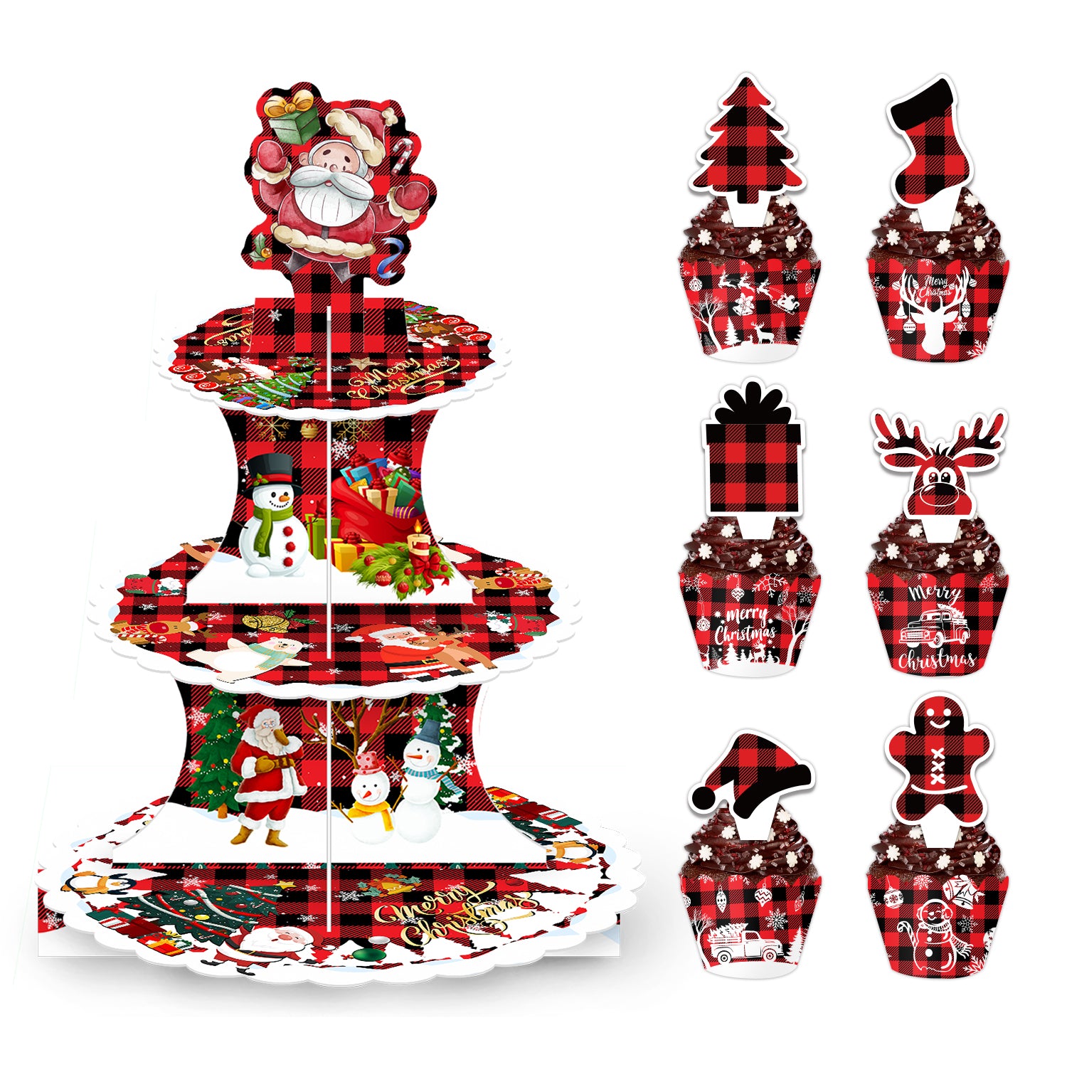 3-Tier Buffalo Plaid Cupcake Stand Set