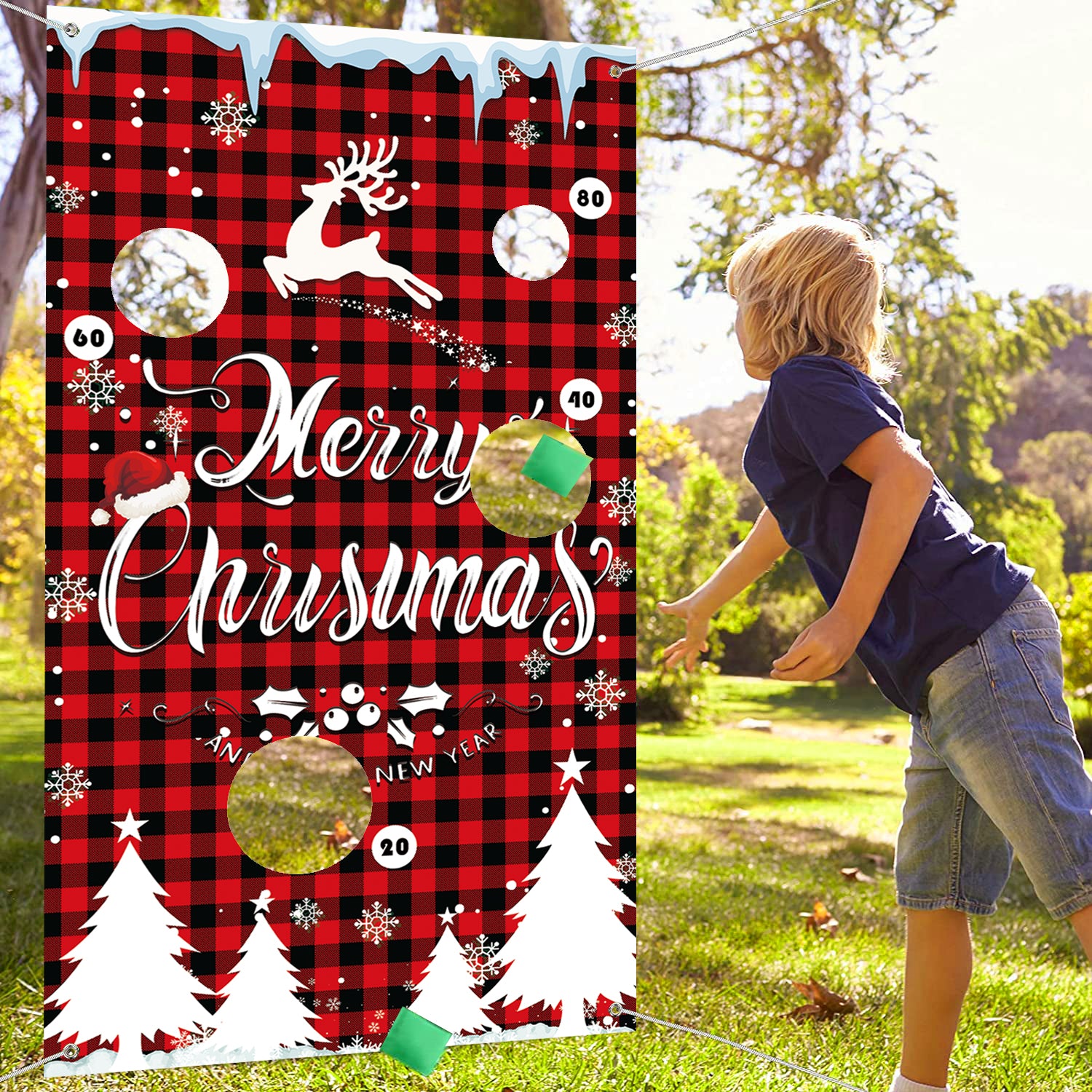 Buffalo Plaid Merry Christmas Bean Toss Game Set