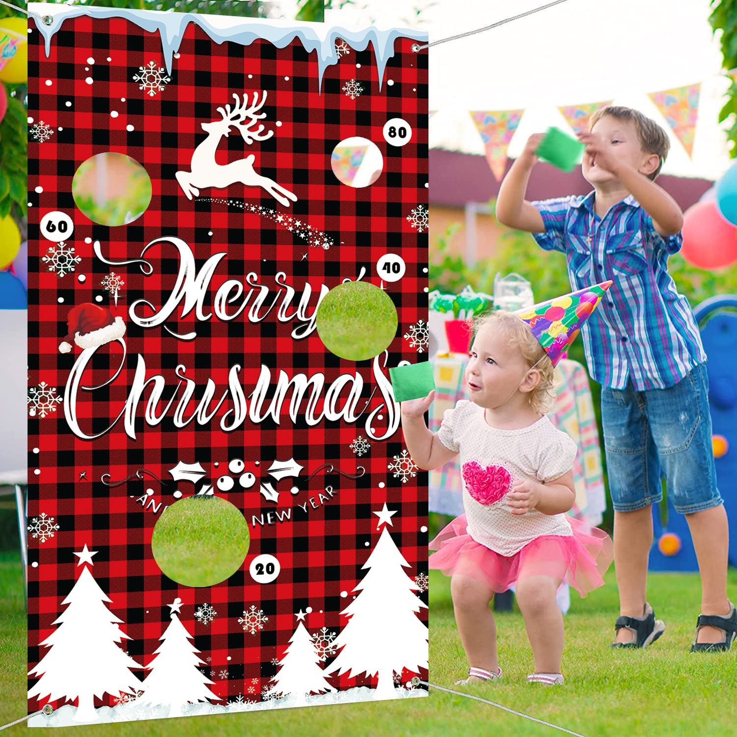 Buffalo Plaid Merry Christmas Bean Toss Game Set