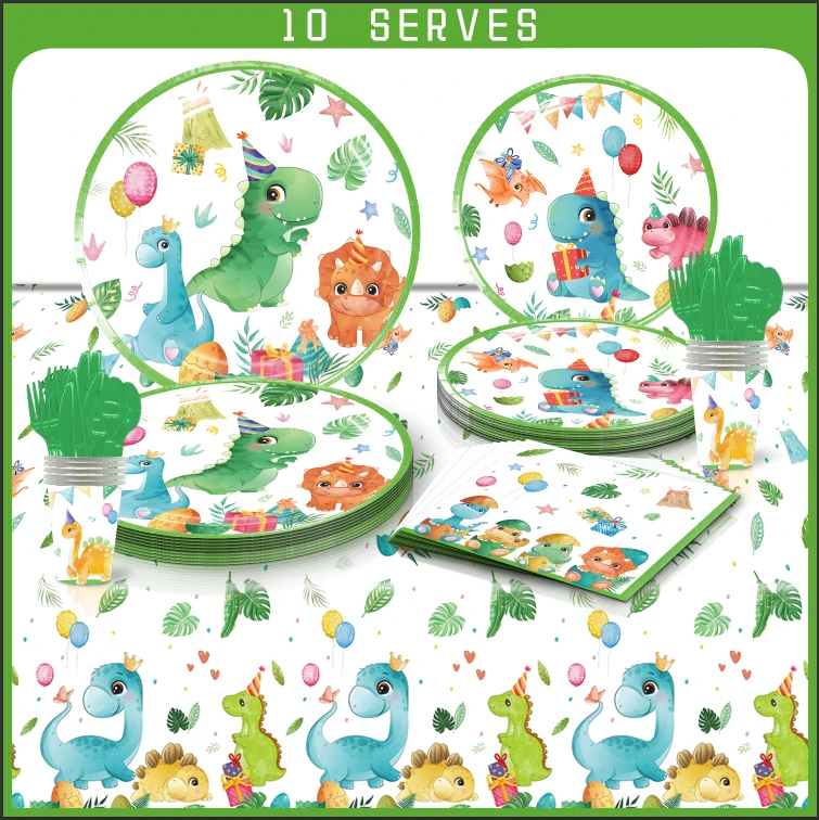 Cartoon Dinosaur Tableware Set Serves 10