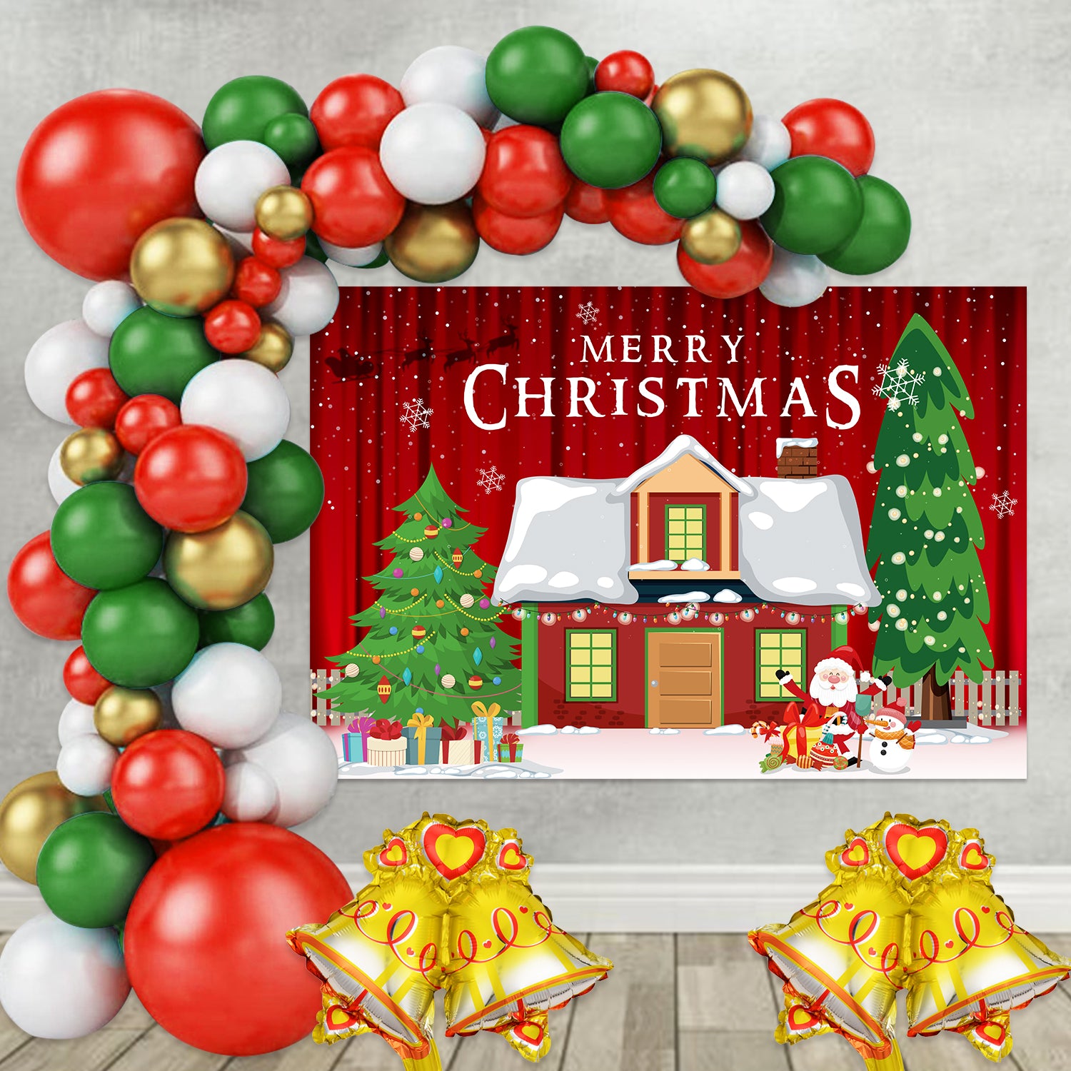 Merry Christmas Balloon Garland and Backdrop Set