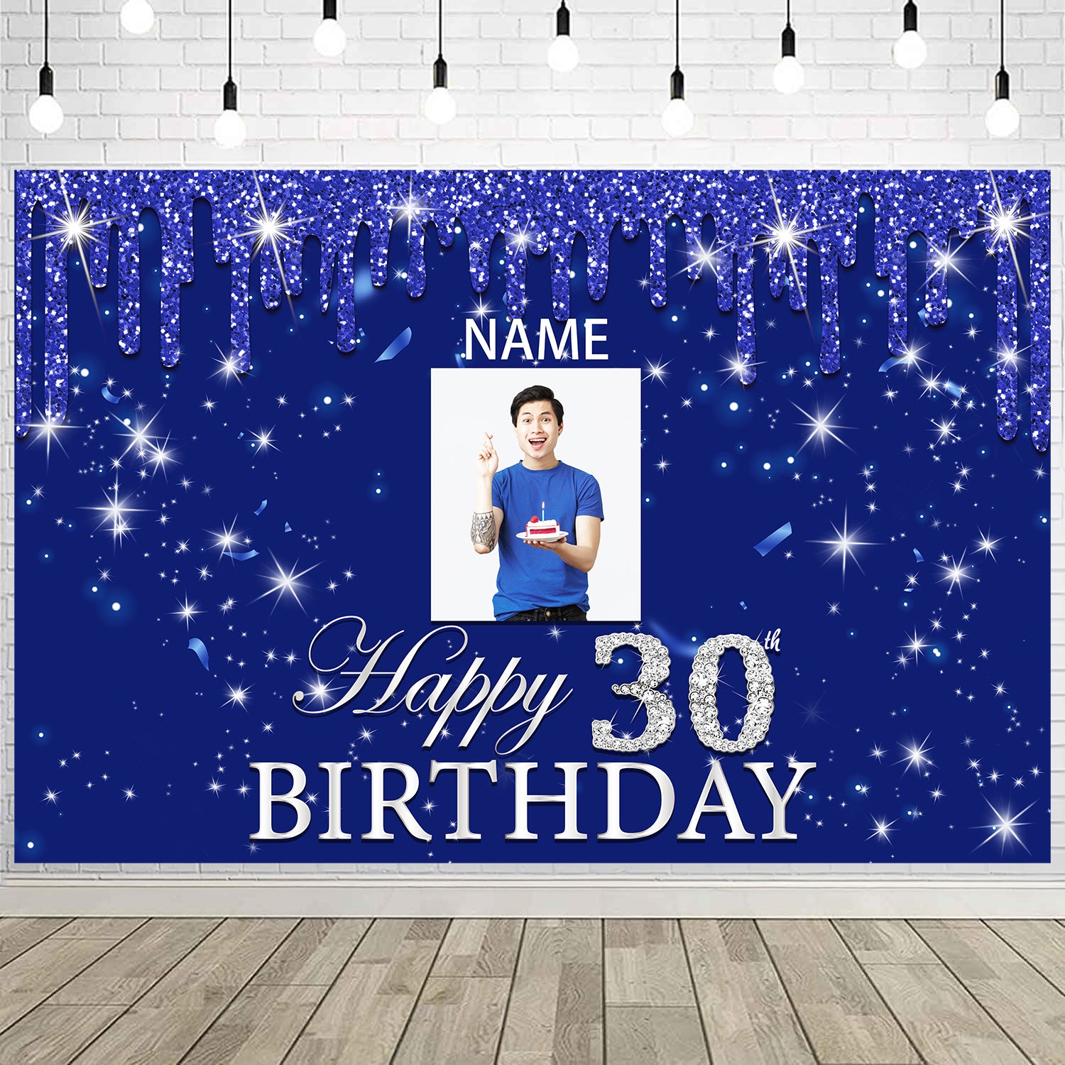 Custom Bling Blue Backdrop Banner, 5x7ft