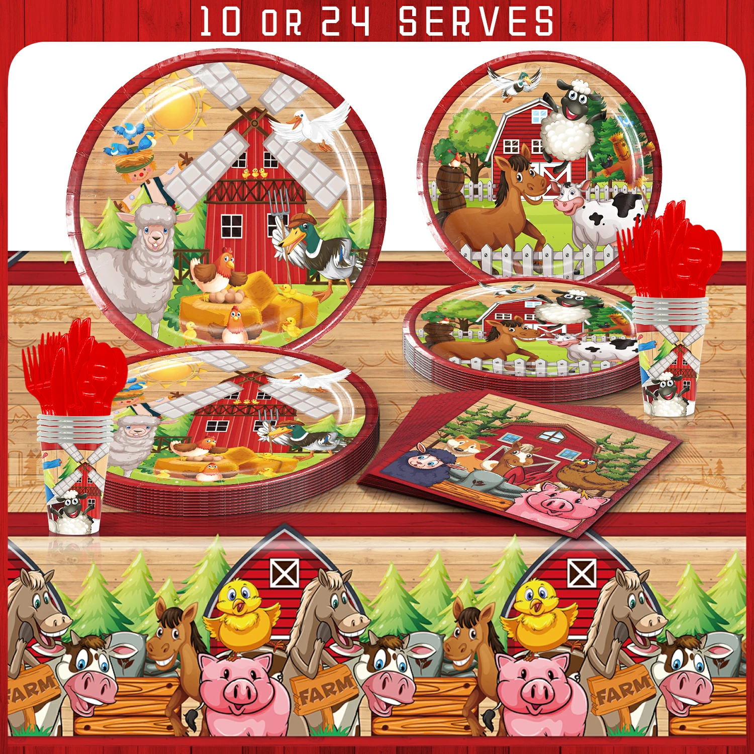 Farmyard Animals Tableware Set Serves 24