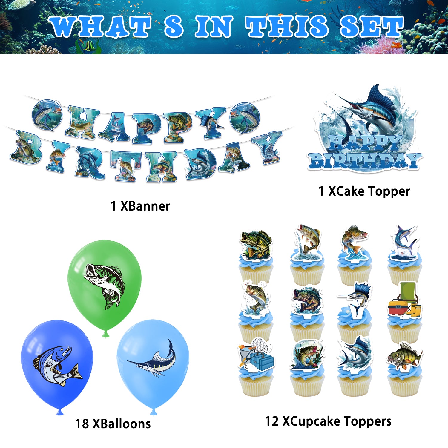 Fish Birthday Party Decoration Set