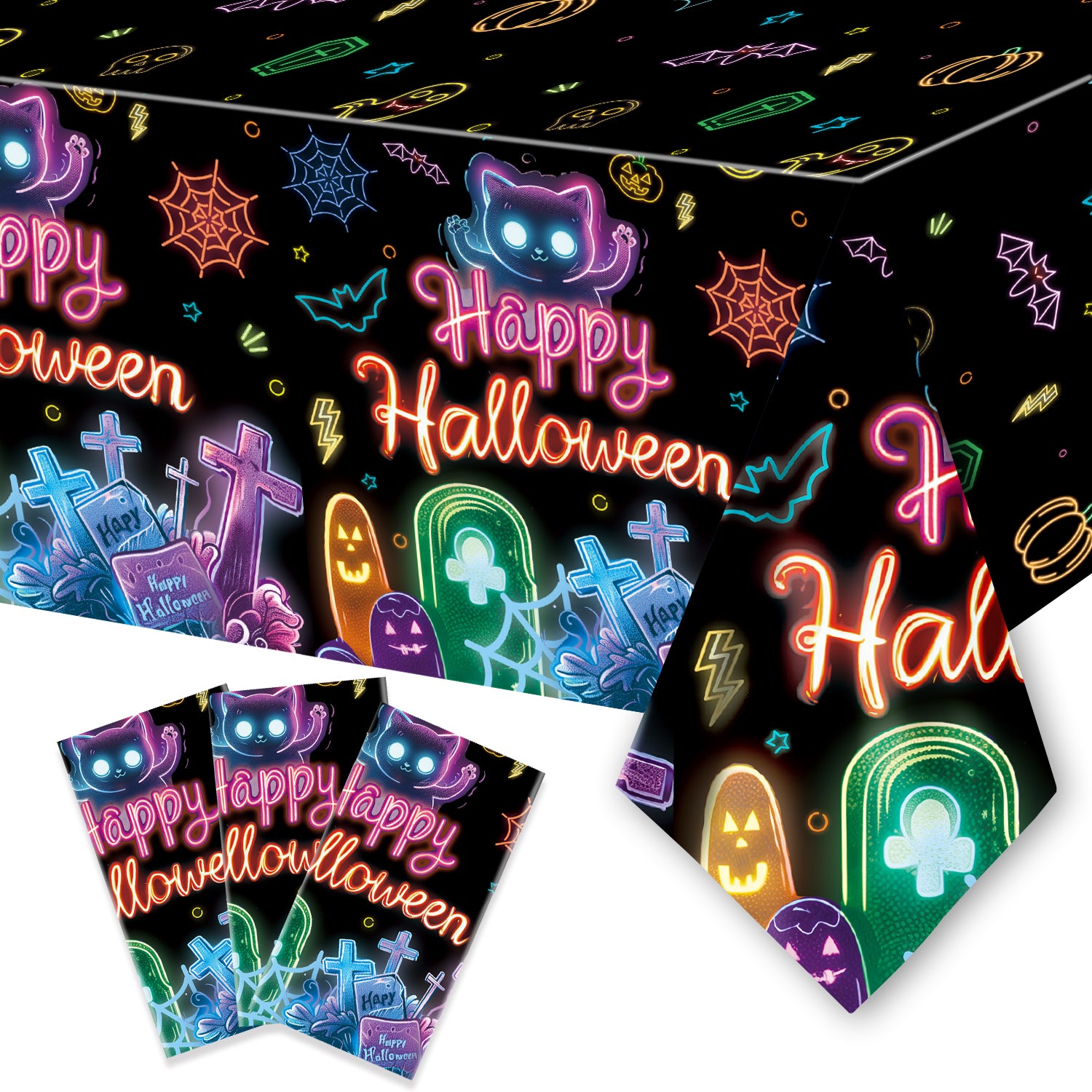 3pcs Halloween Neon Colored Tablecloth