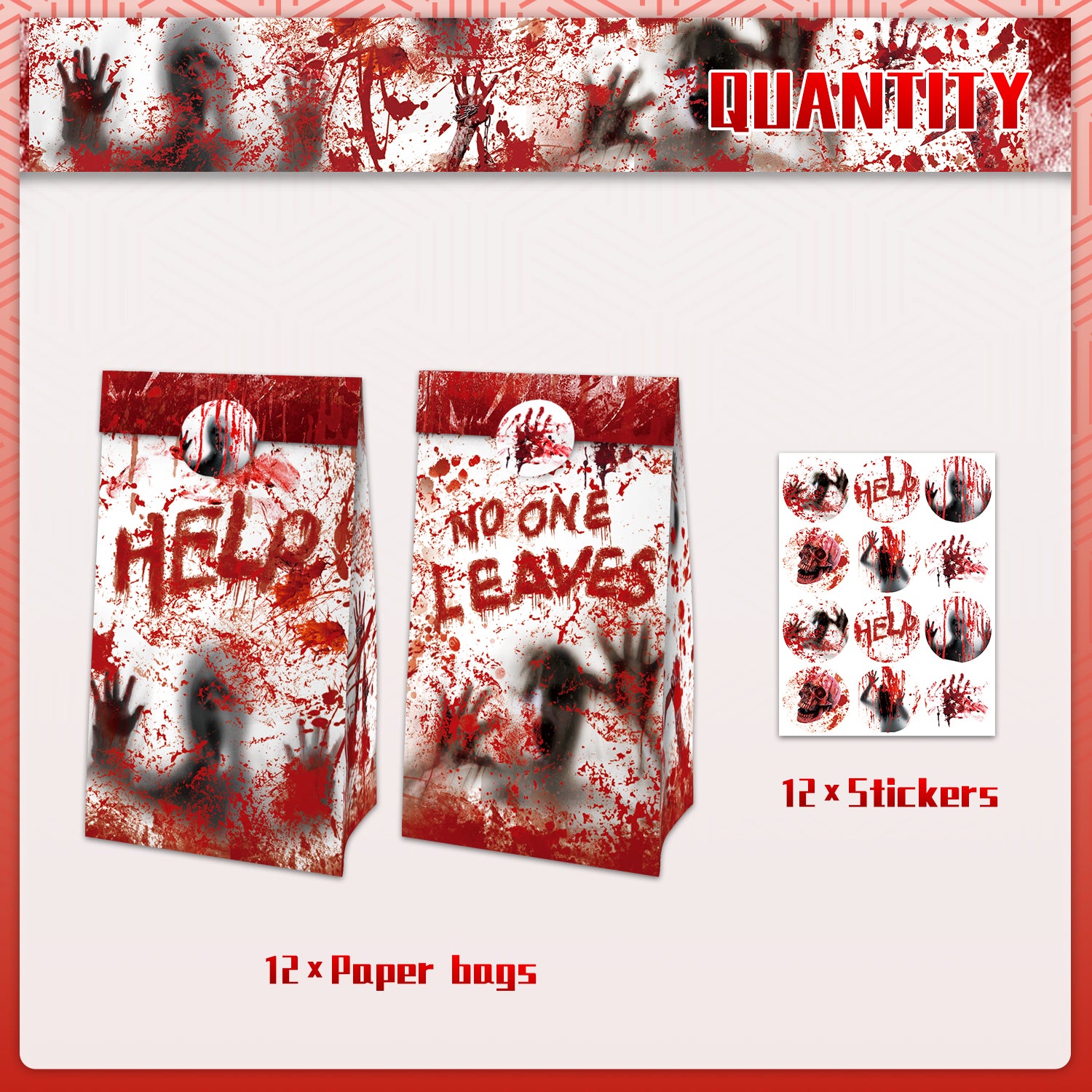 12pcs Halloween Bloody Candy Bags with Stickers