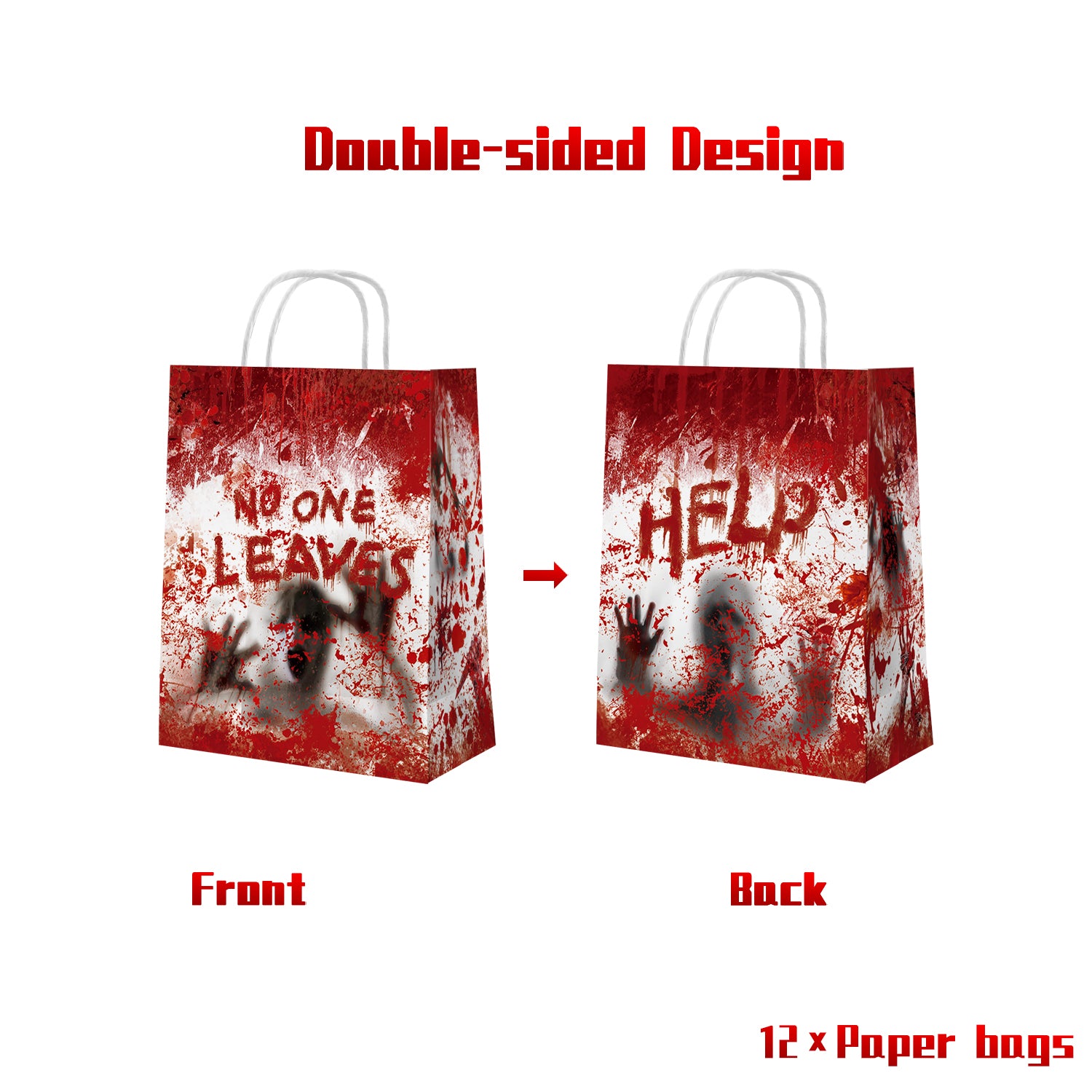 12pcs Halloween Bloody Paper Bag with Handles