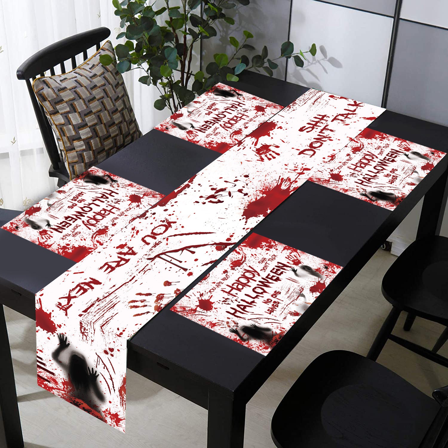 Halloween Bloody Table Runner with Placemats of 4