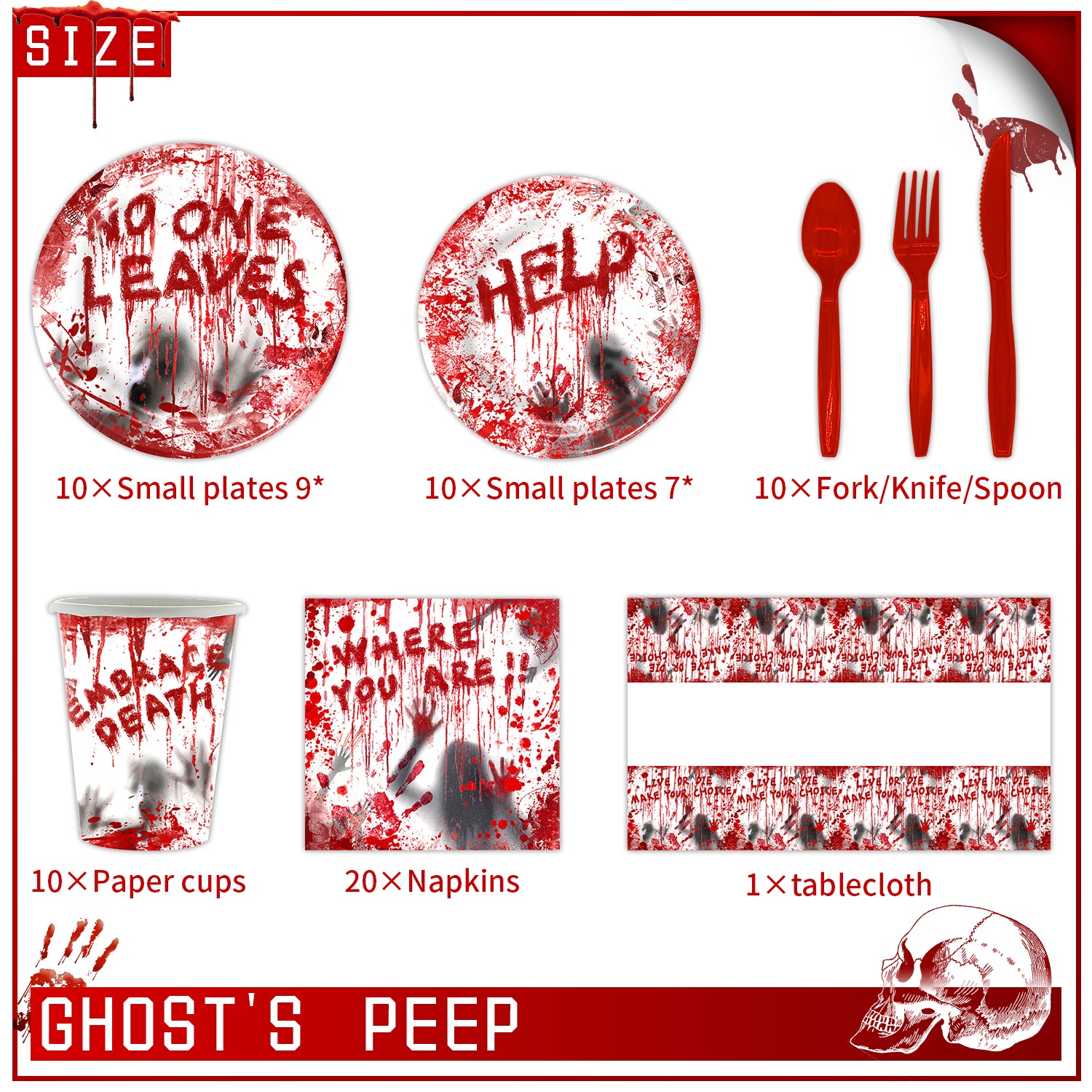 Halloween Bloody Scary Tableware Set Serves 10