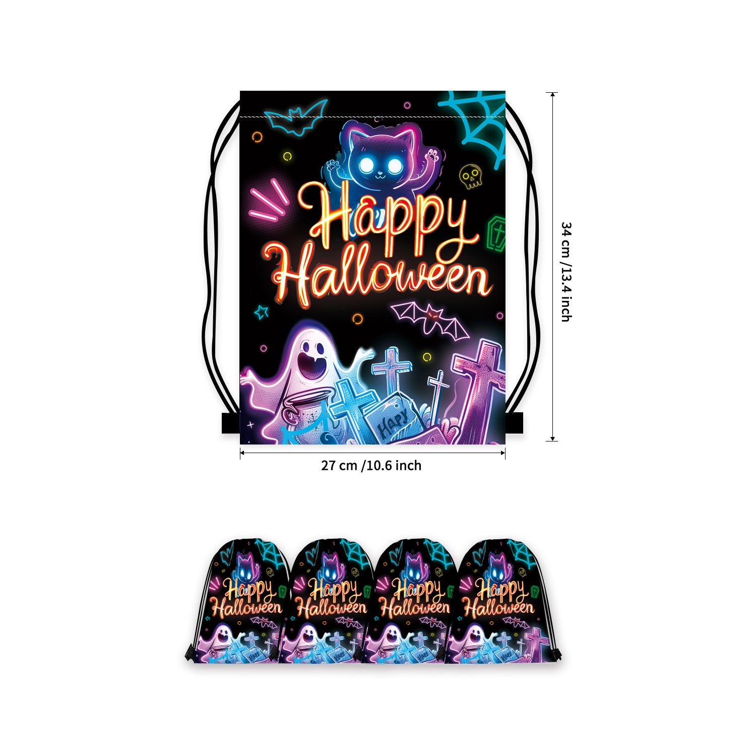 4pcs Halloween Neon Design Drawstring  Backpack Bag