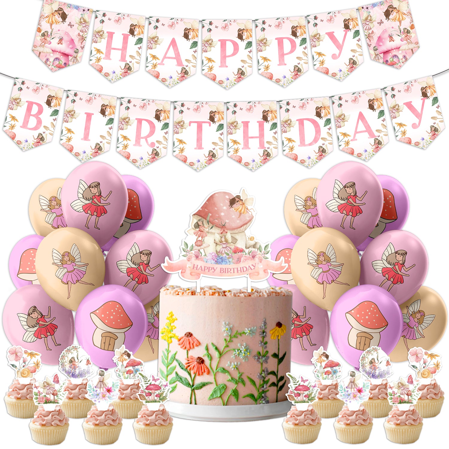 Mushroom Fairy Birthday Decoration Set