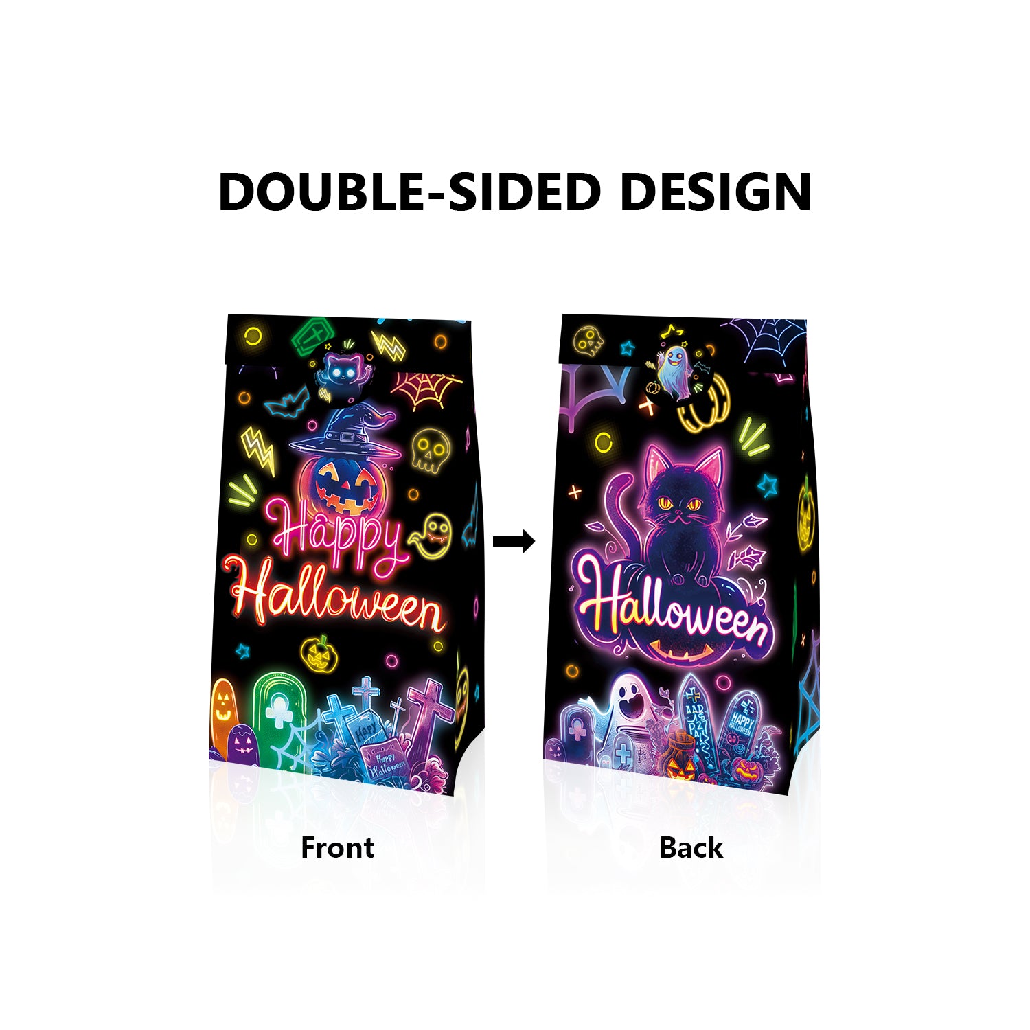 12pcs Halloween Neon Candy Bags with Stickers