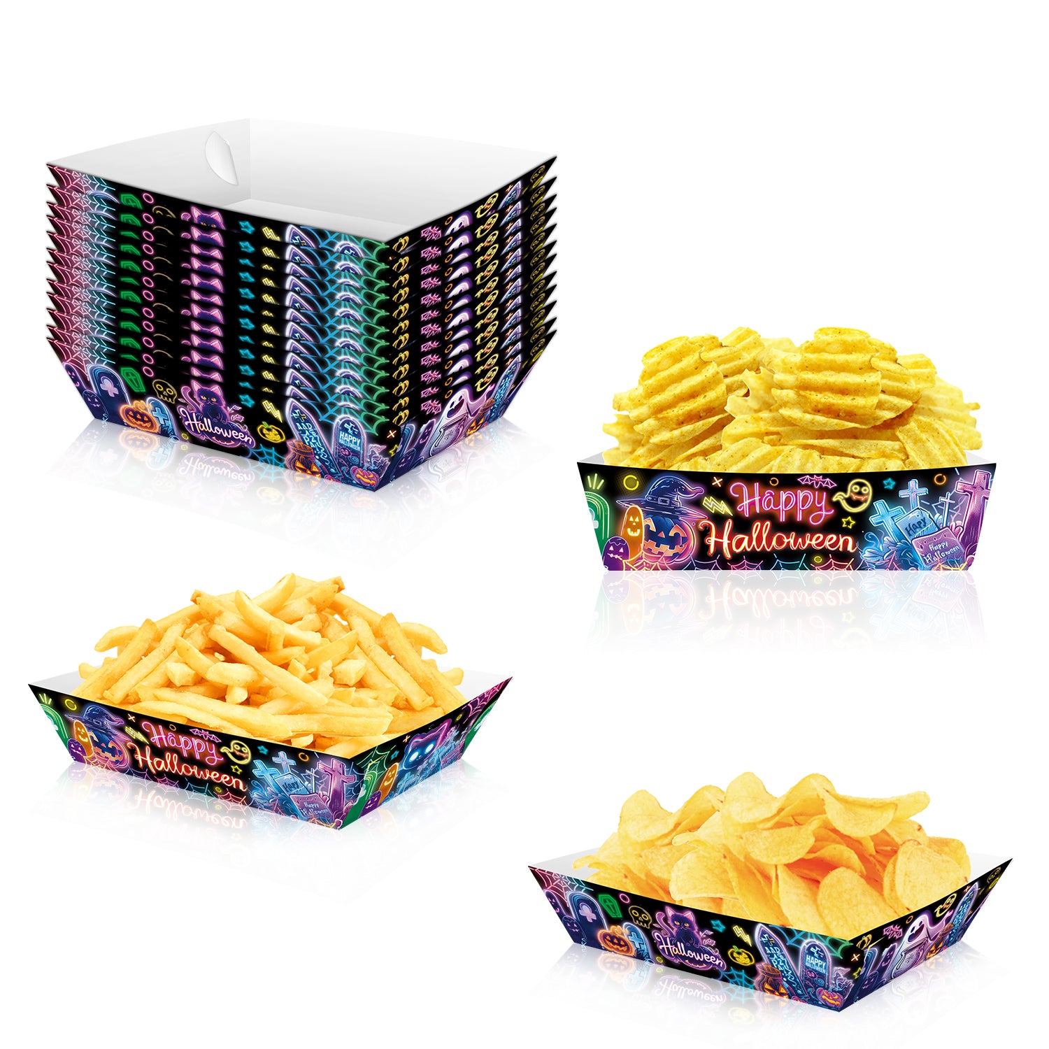 12pcs Halloween Party Neon Paper Food Trays