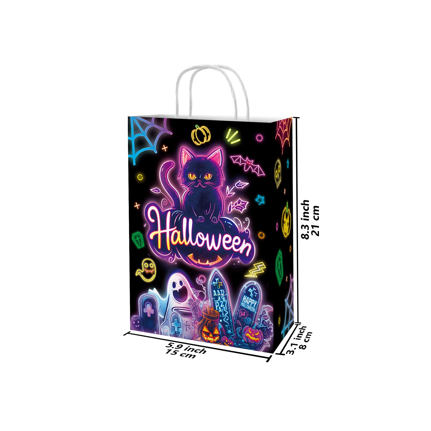 12pcs Halloween Neon Paper Handle Bag