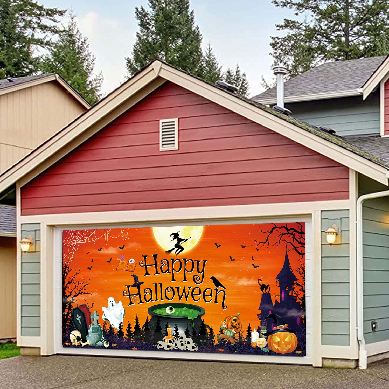 Halloween Garage Decoration Backdrop Banner