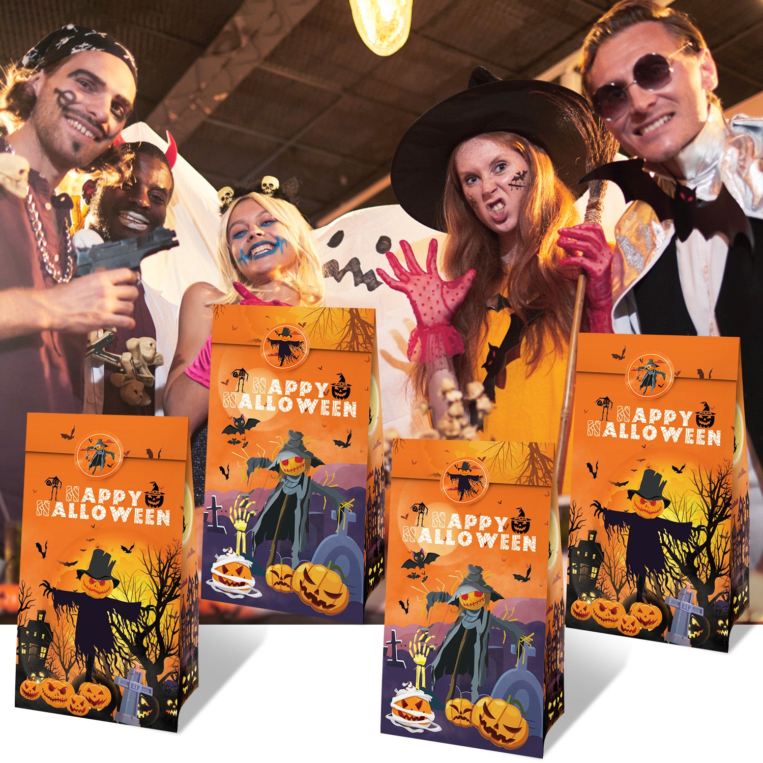 12pcs Halloween Candy Bags with Stickers