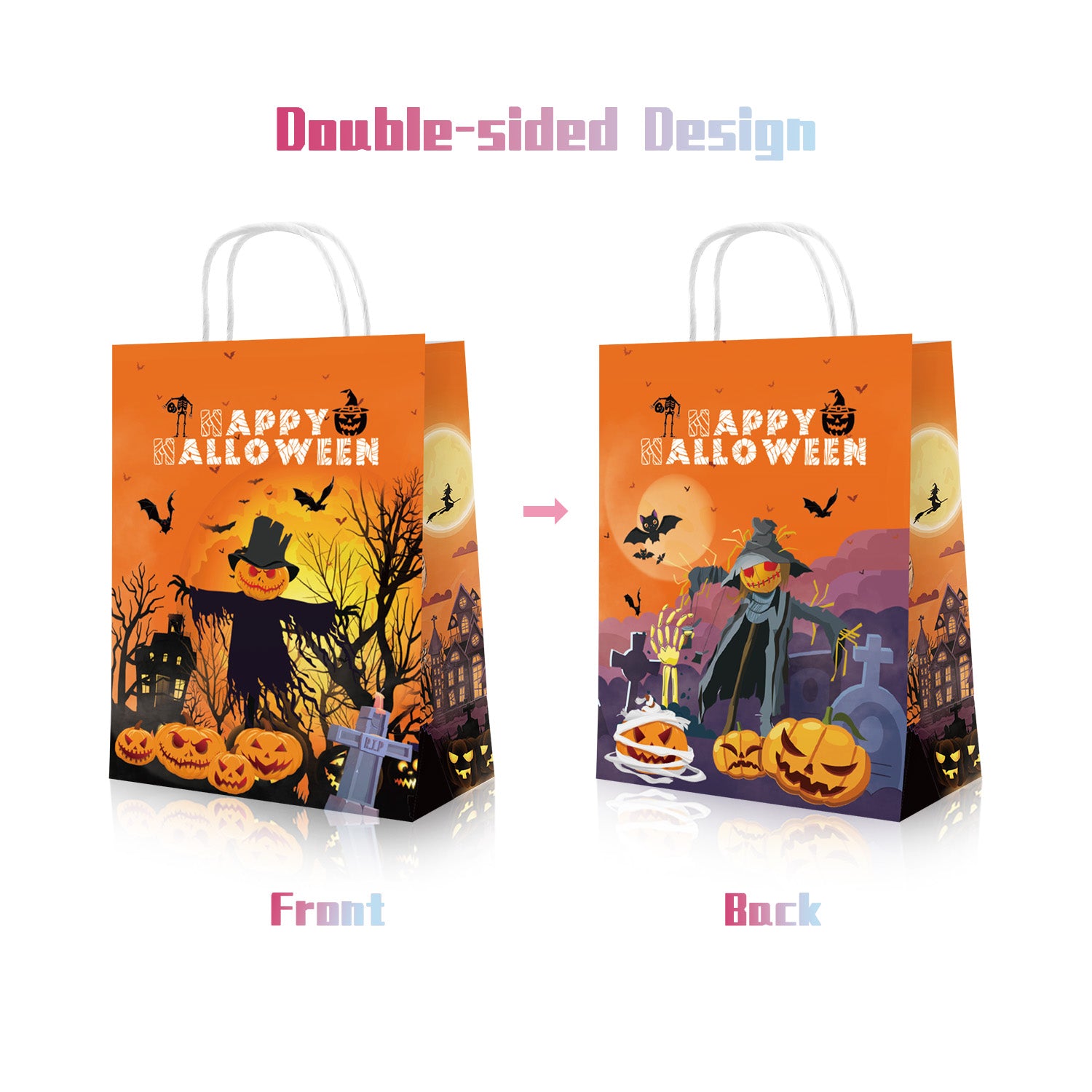 12pcs Happy Halloween Trick or Treat Paper Bag with Handles