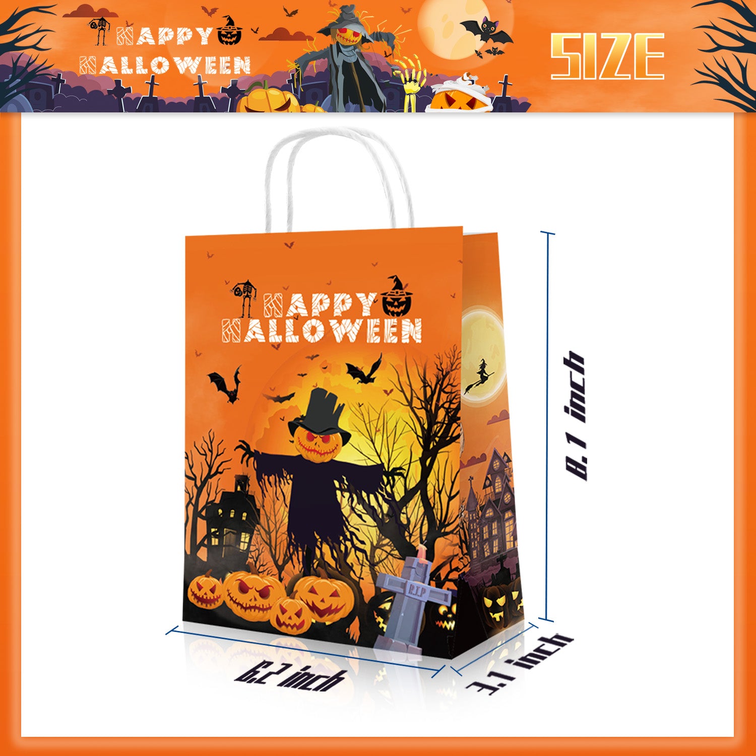 12pcs Happy Halloween Trick or Treat Paper Bag with Handles