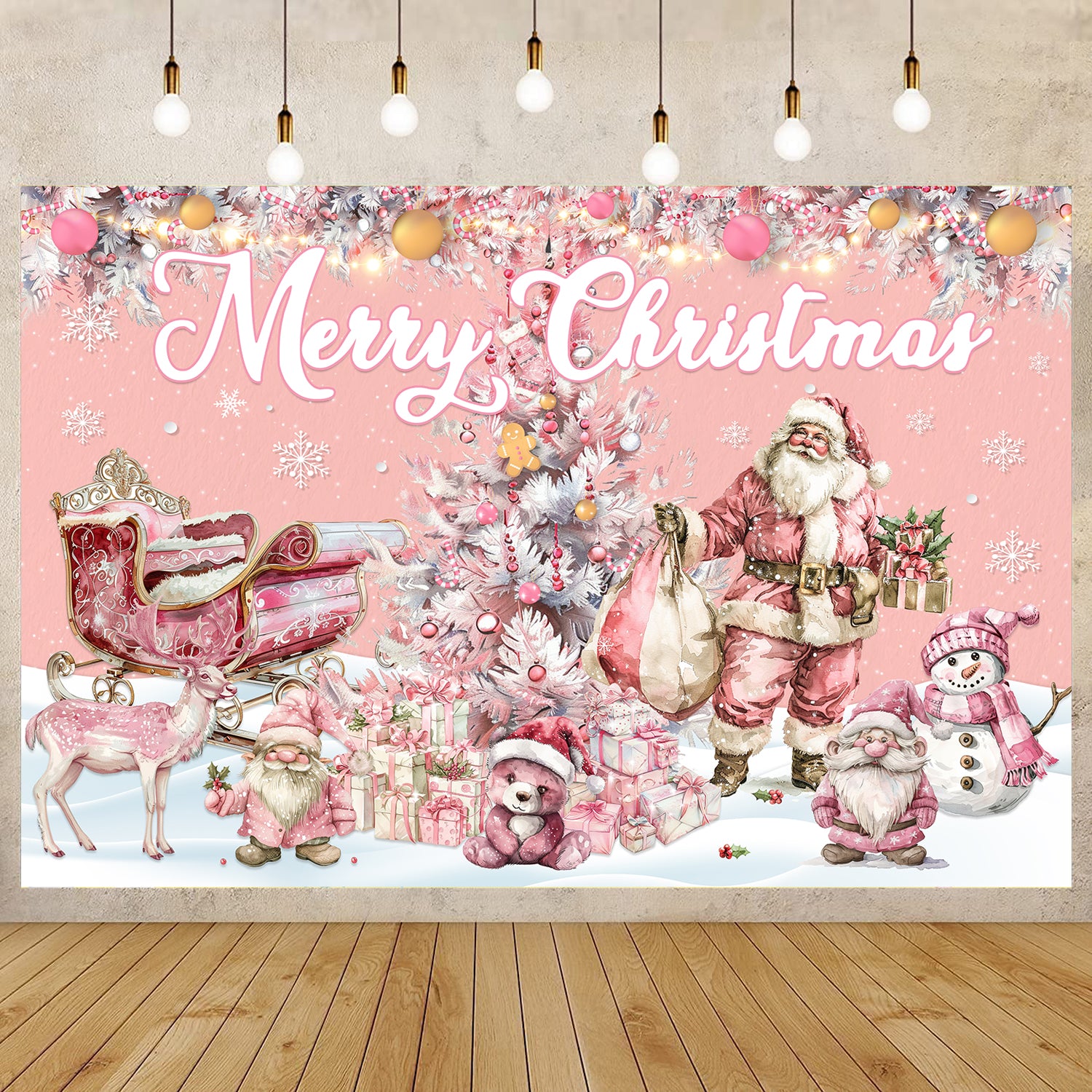 Pink Christmas Party Backdrop Banner