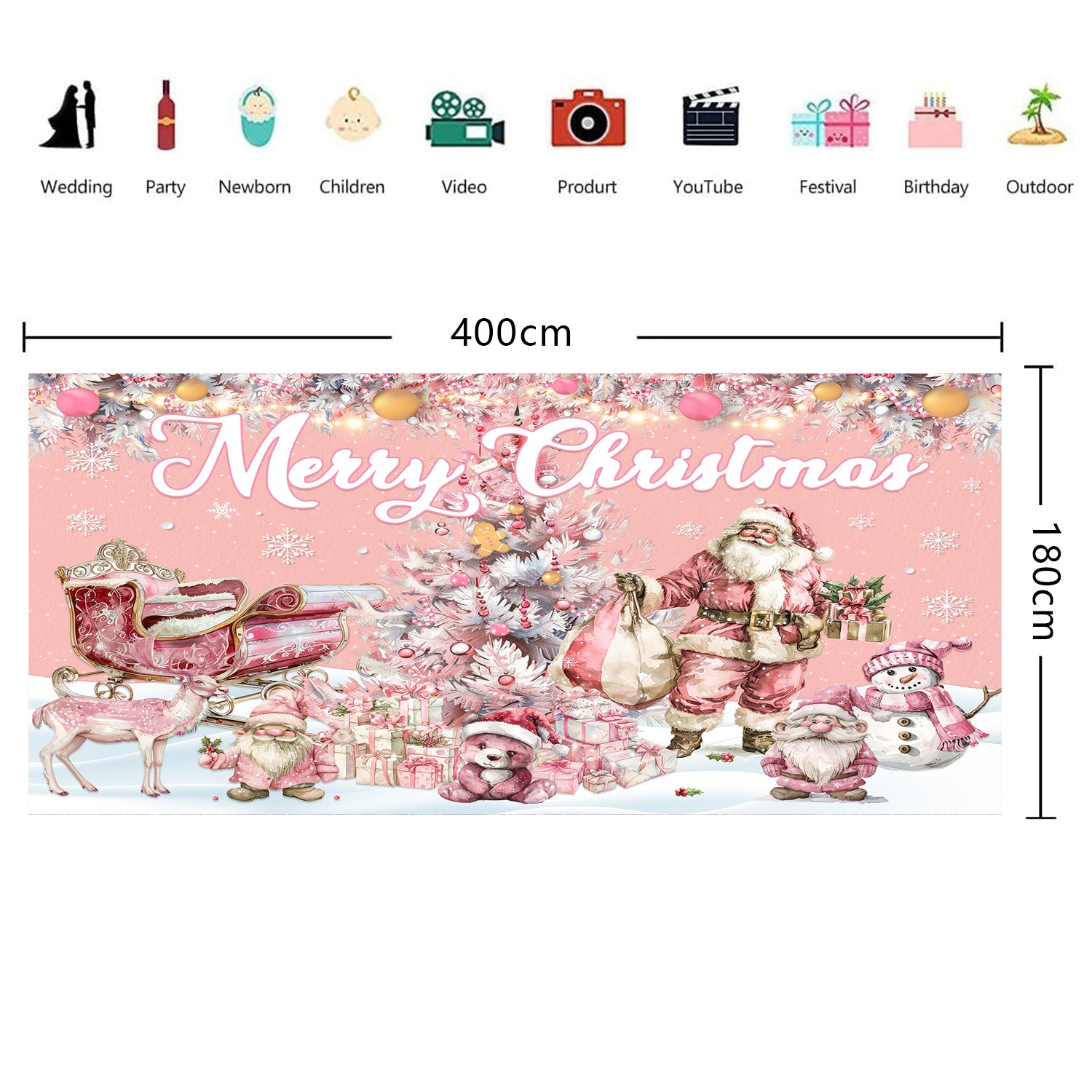 Pink Merry Christmas Garage Backdrop Banner Party Decoration, 13x6 ft