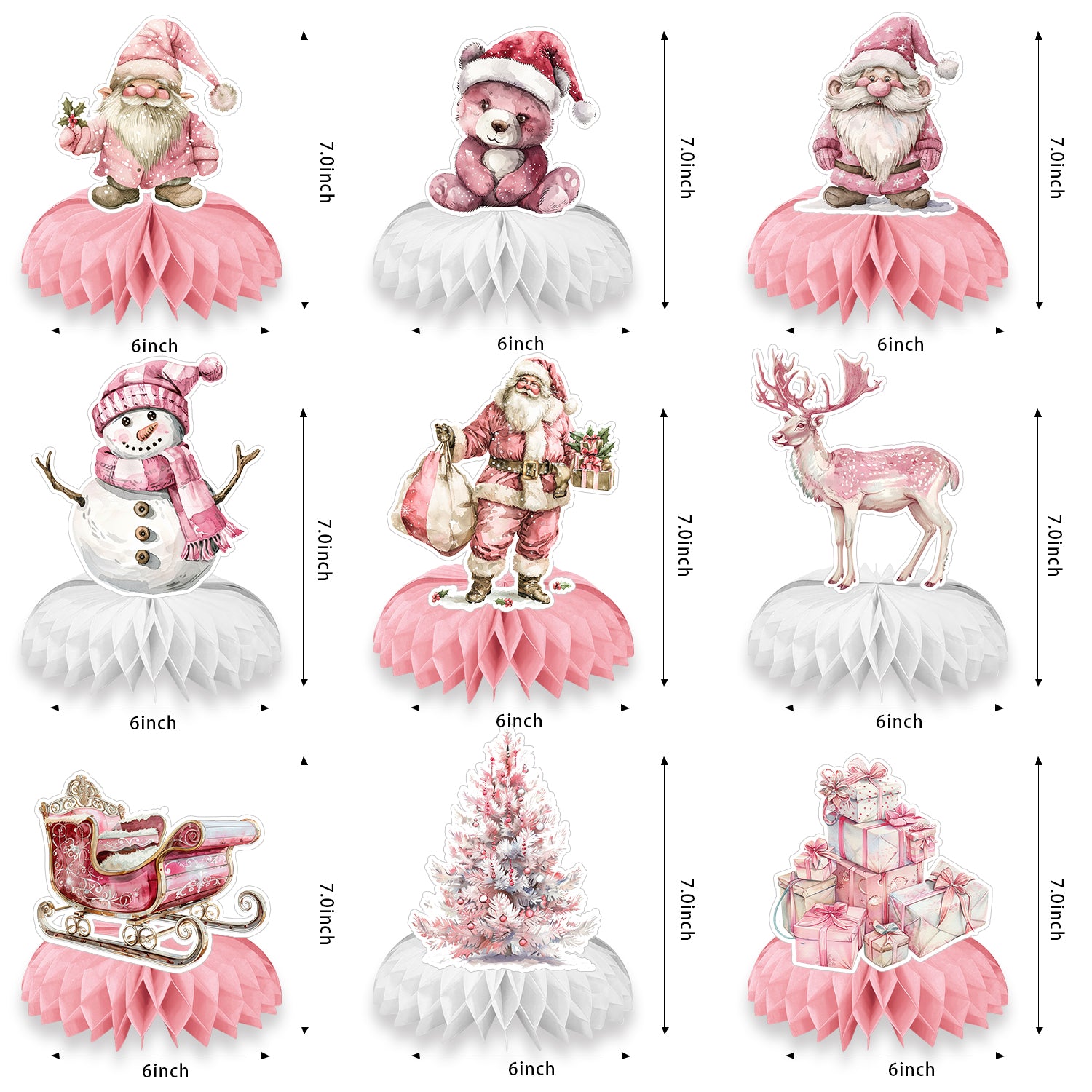 9pcs Pink Christmas Honeycomb Centerpieces Party Decorations