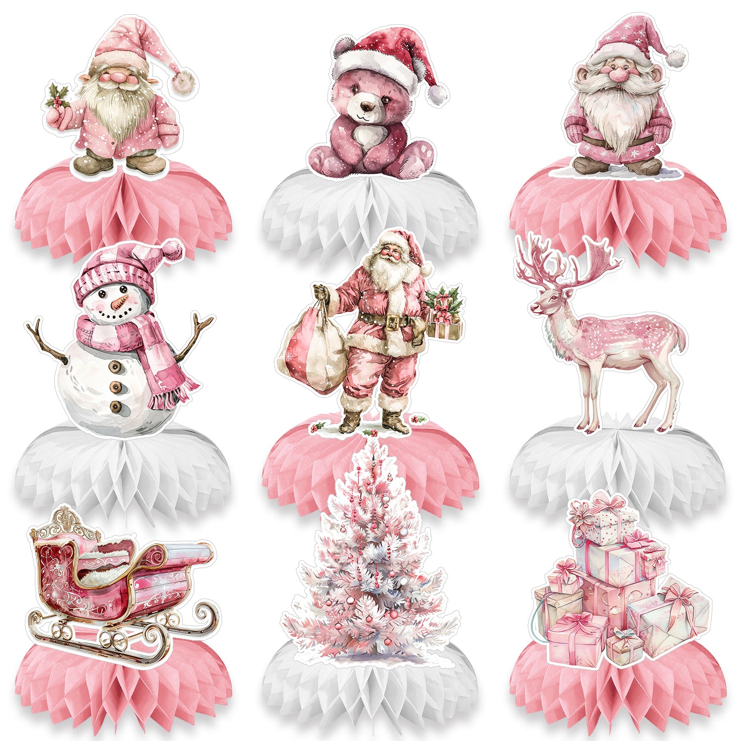 9pcs Pink Christmas Honeycomb Centerpieces Party Decorations