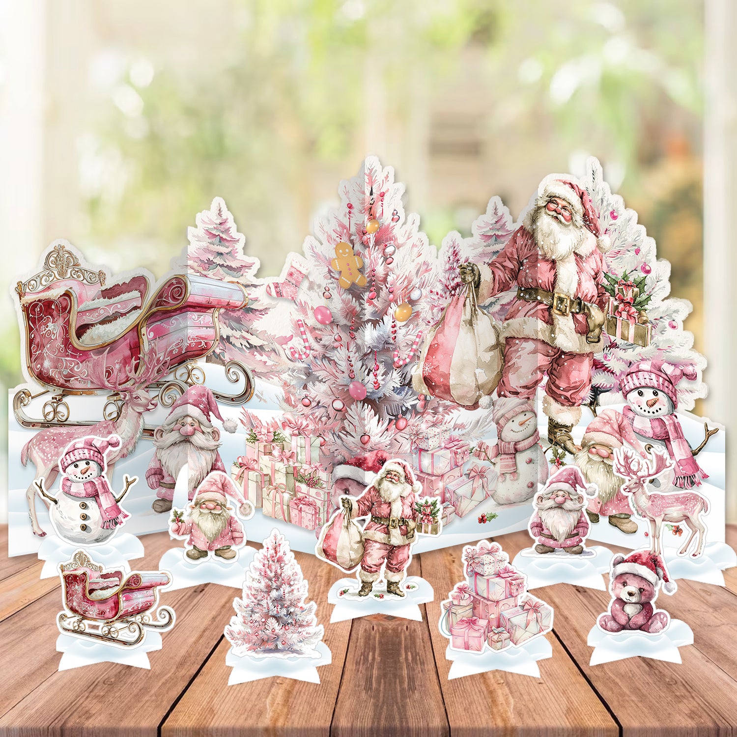 Pink Christmas Ornaments Table Topper Decorations