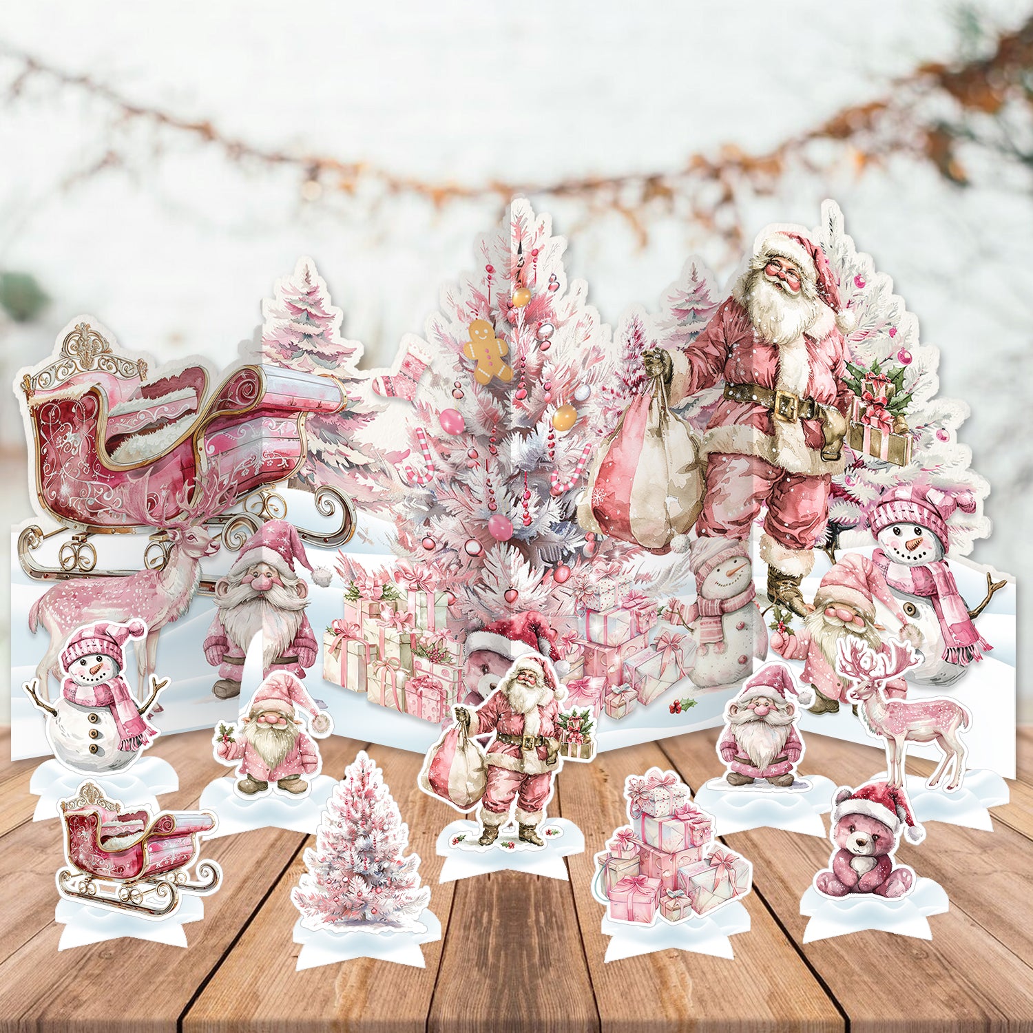 Pink Christmas Ornaments Table Topper Decorations