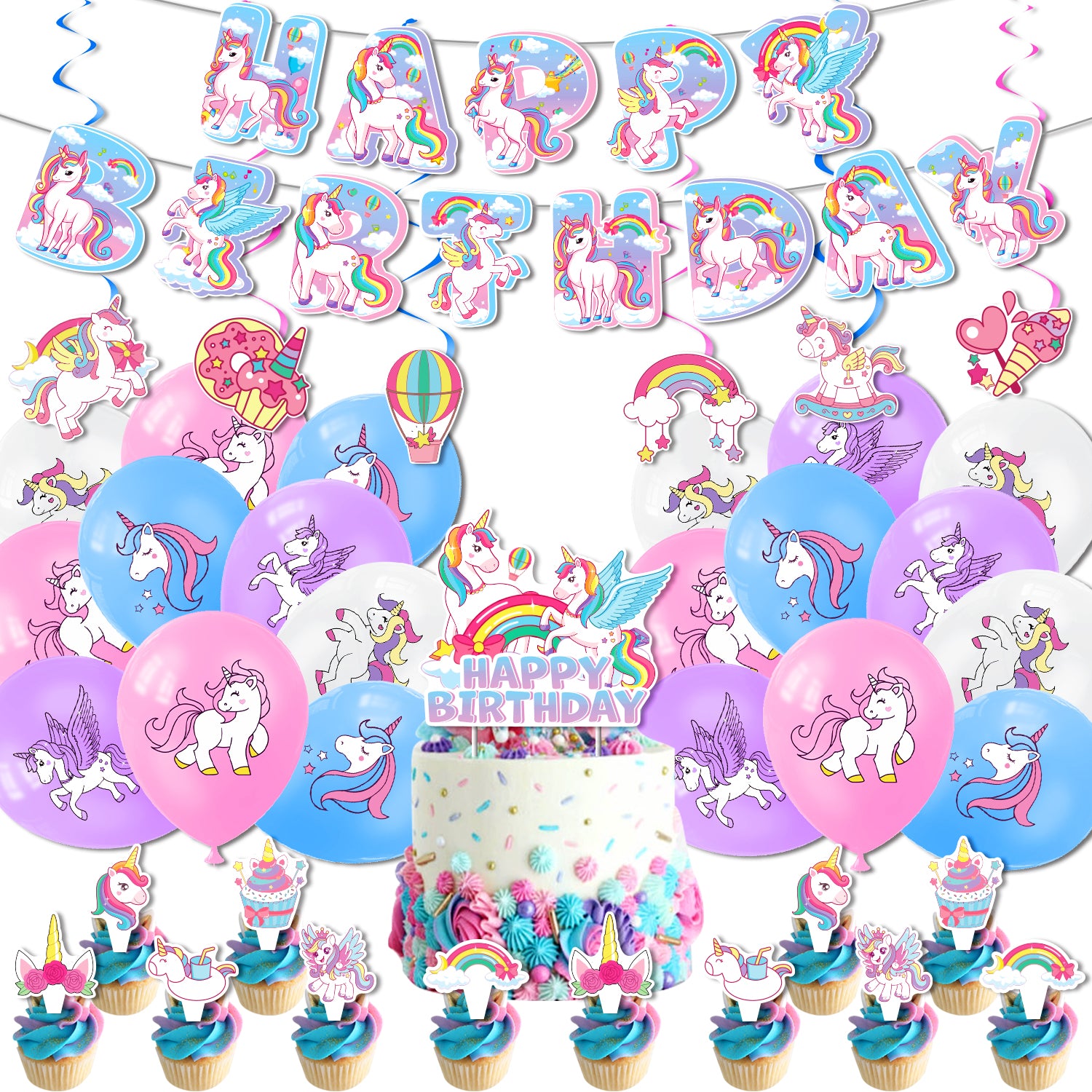 Rainbow and Unicorn Party Decoration Set B