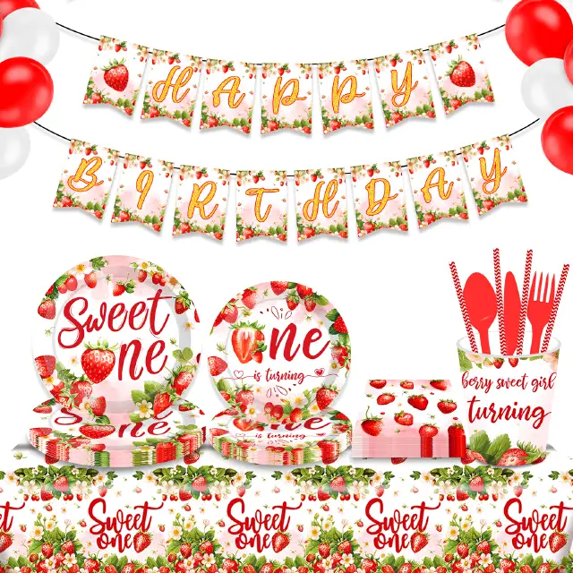 Sweet One Strawberry Tableware Set Serves 24