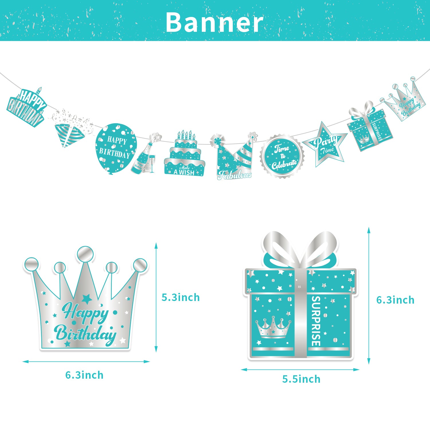 Teal Blue Birthday Party Decoration Set