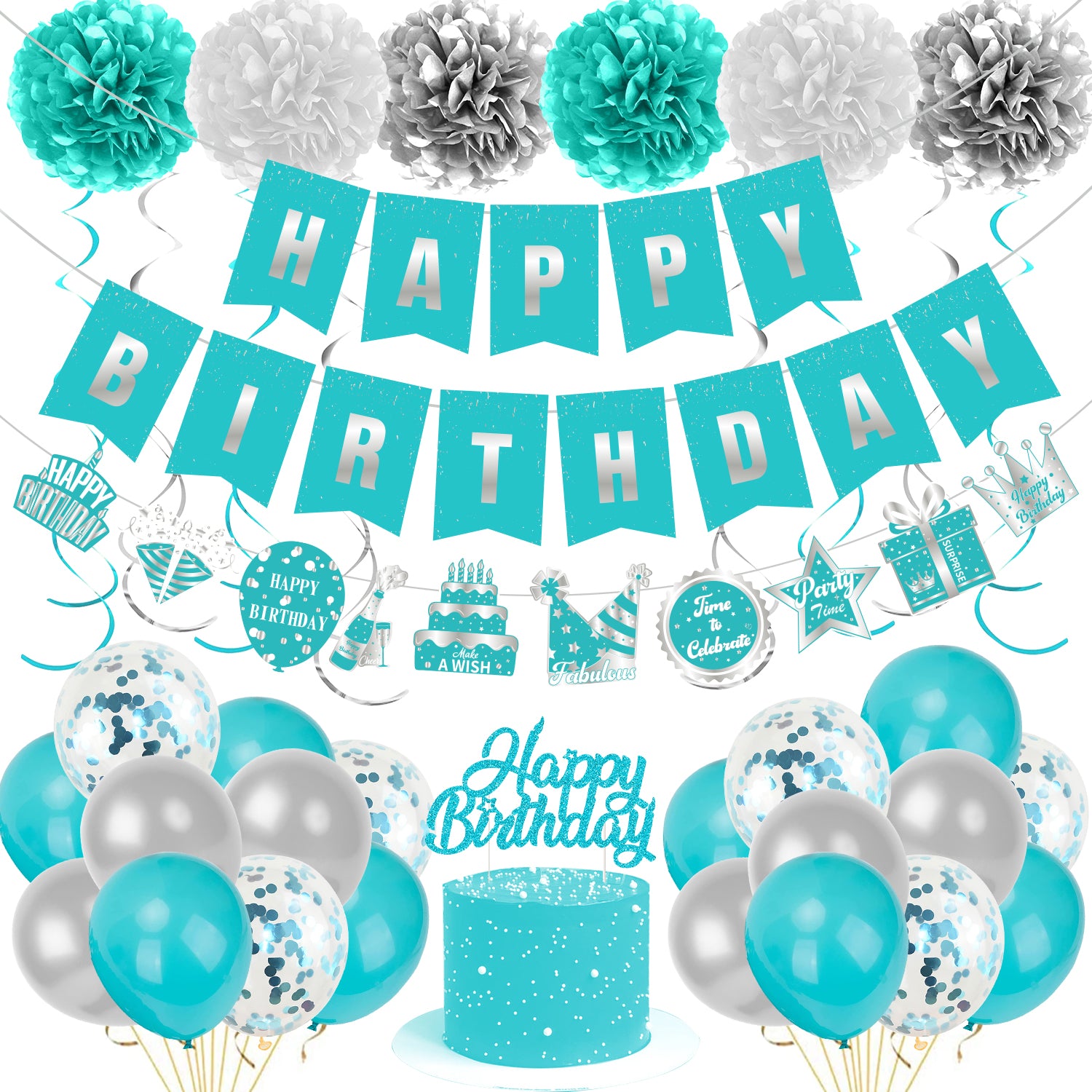 Teal Blue Birthday Party Decoration Set