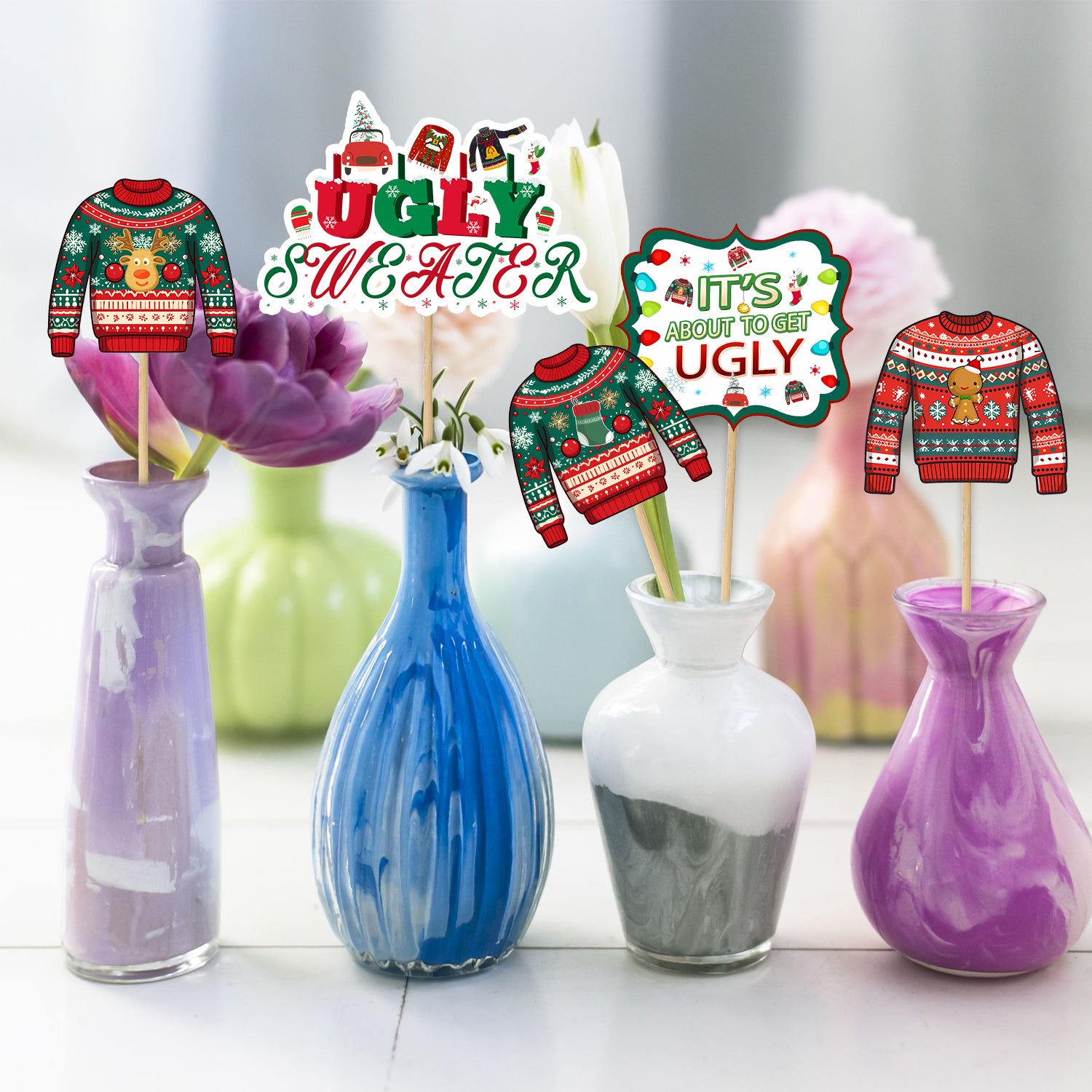 24pcs Ugly Sweater Centerpiece Sticks