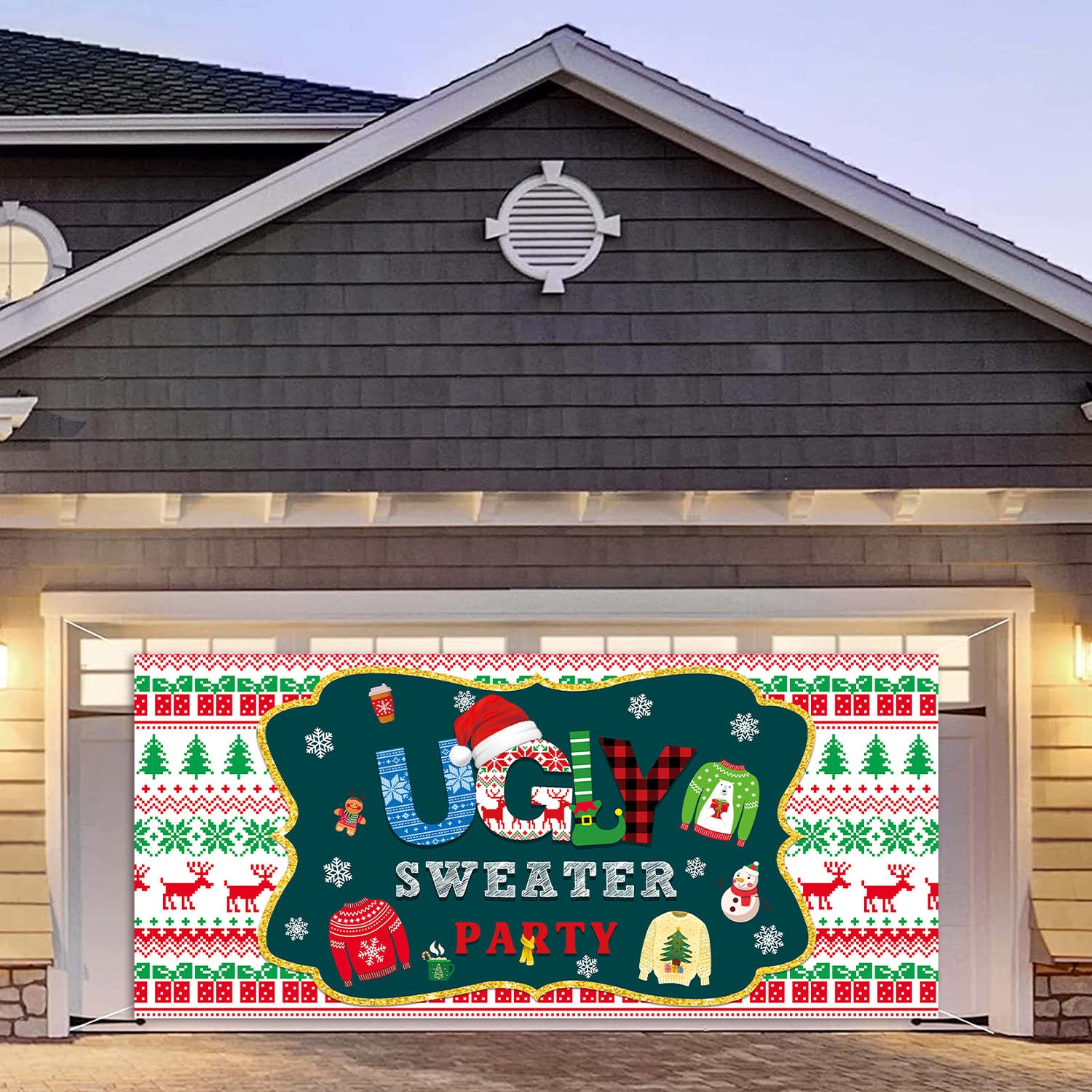 Ugly Sweater Garage Backdrop Banner Party Decoration, 13x6 ft