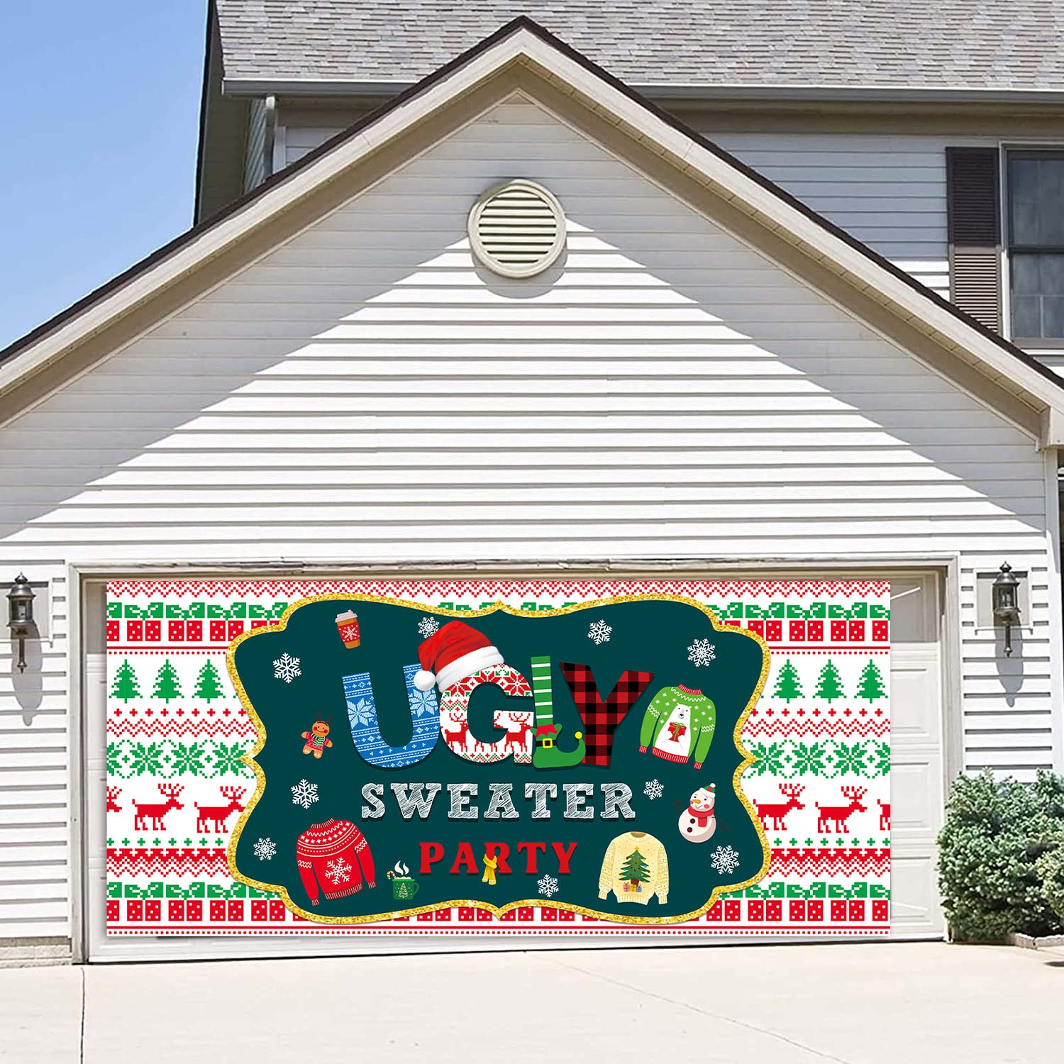 Ugly Sweater Garage Backdrop Banner Party Decoration, 13x6 ft