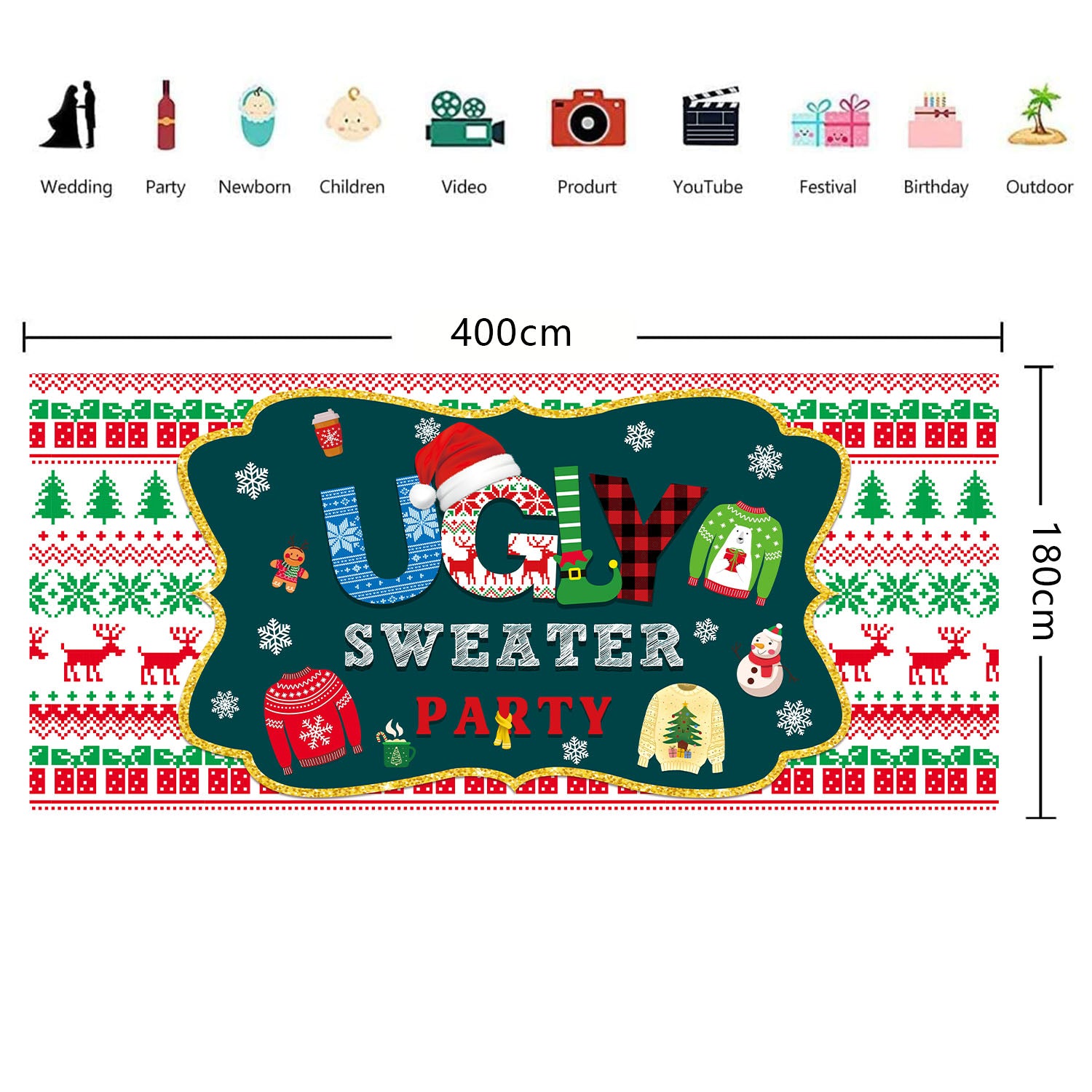 Ugly Sweater Garage Backdrop Banner Party Decoration, 13x6 ft