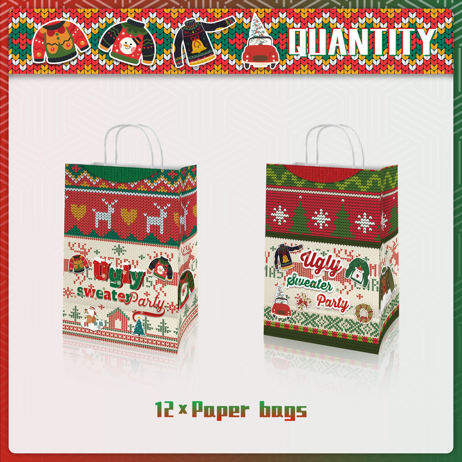 12pcs Ugly Sweater Paper Bags with Handles