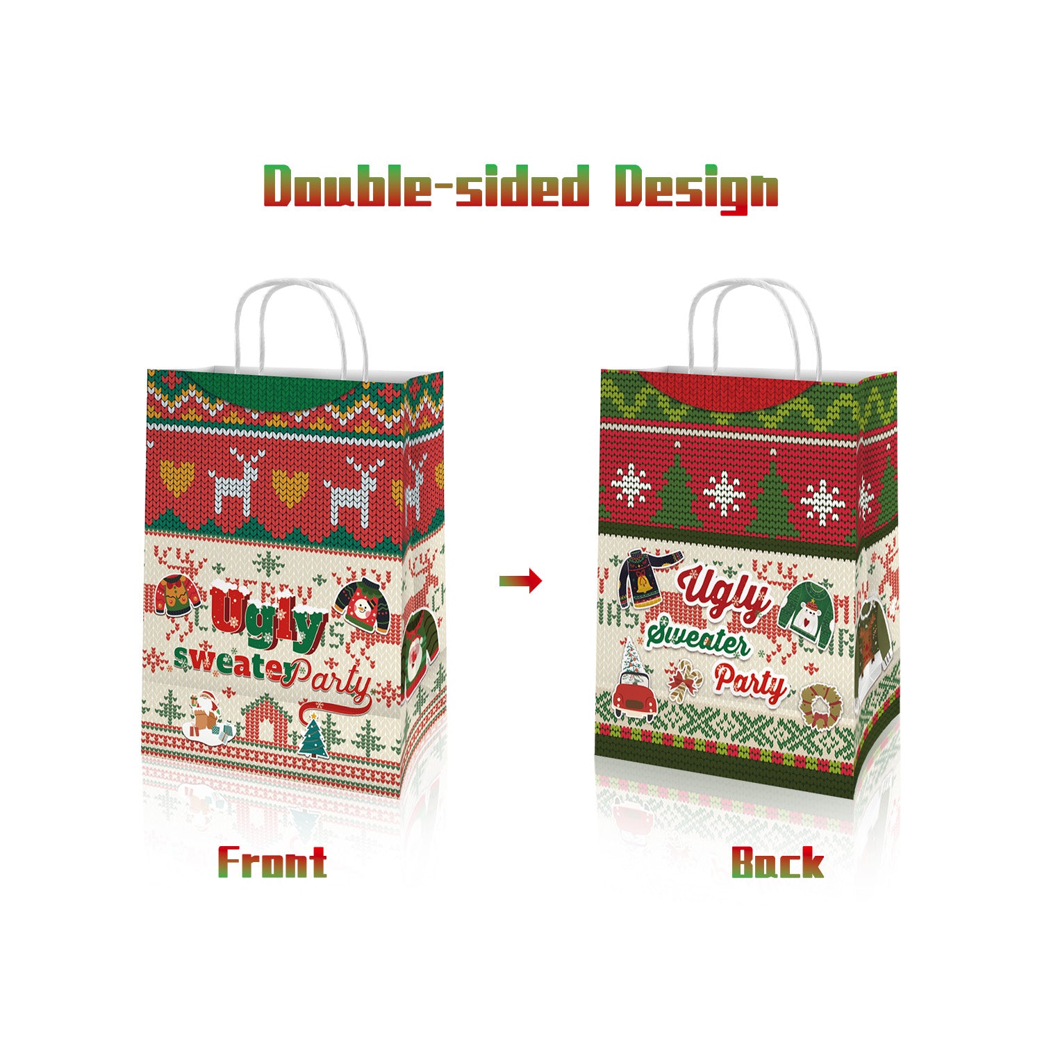 12pcs Ugly Sweater Paper Bags with Handles