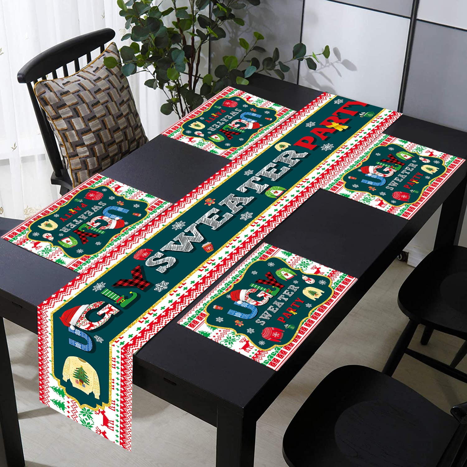 Ugly Sweater Table Runner with 4 Placemats