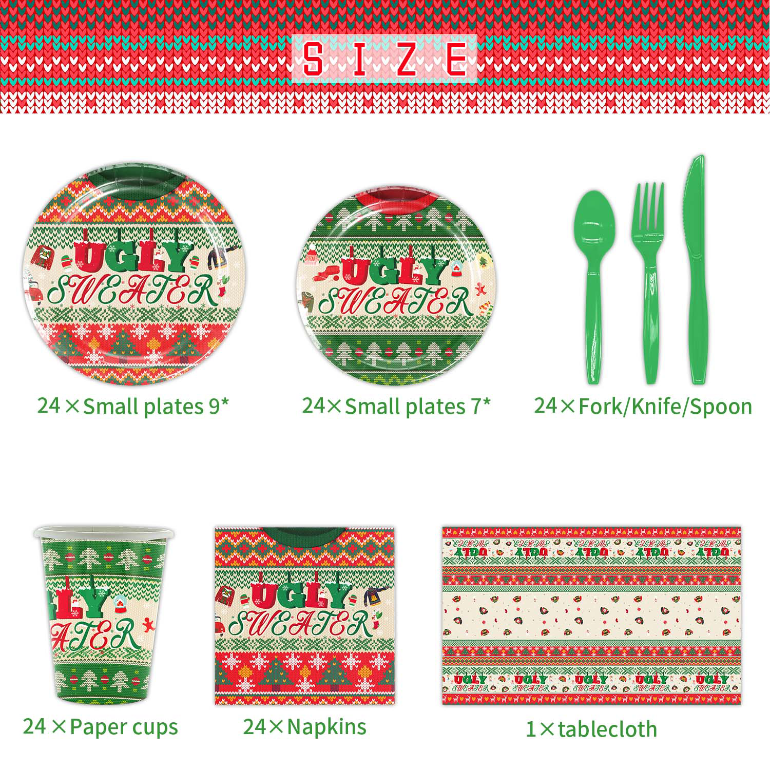 Ugly Christmas Sweater Tableware Set Party Supplies Serves 24