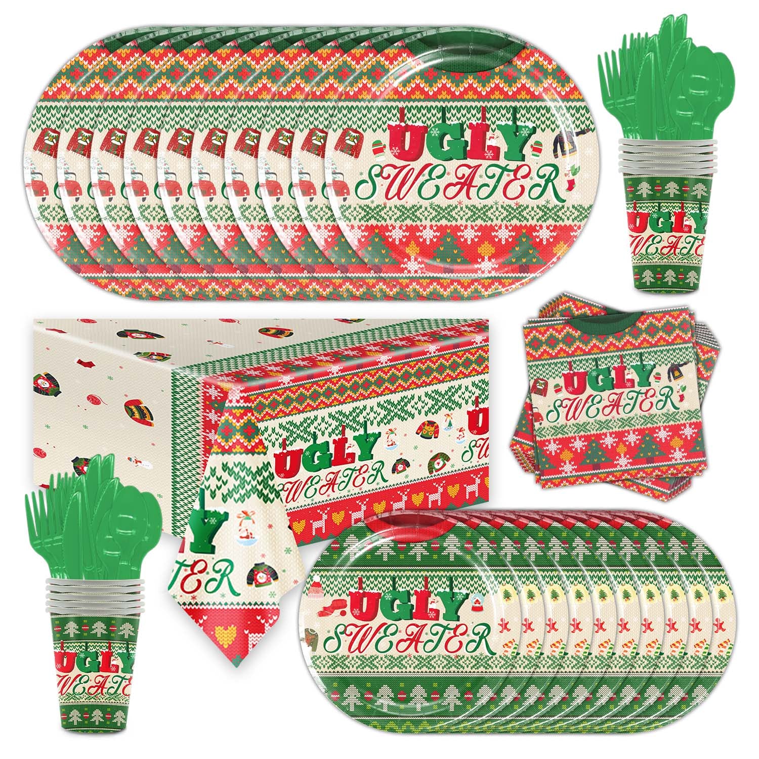 Ugly Christmas Sweater Tableware Set Party Supplies Serves 24